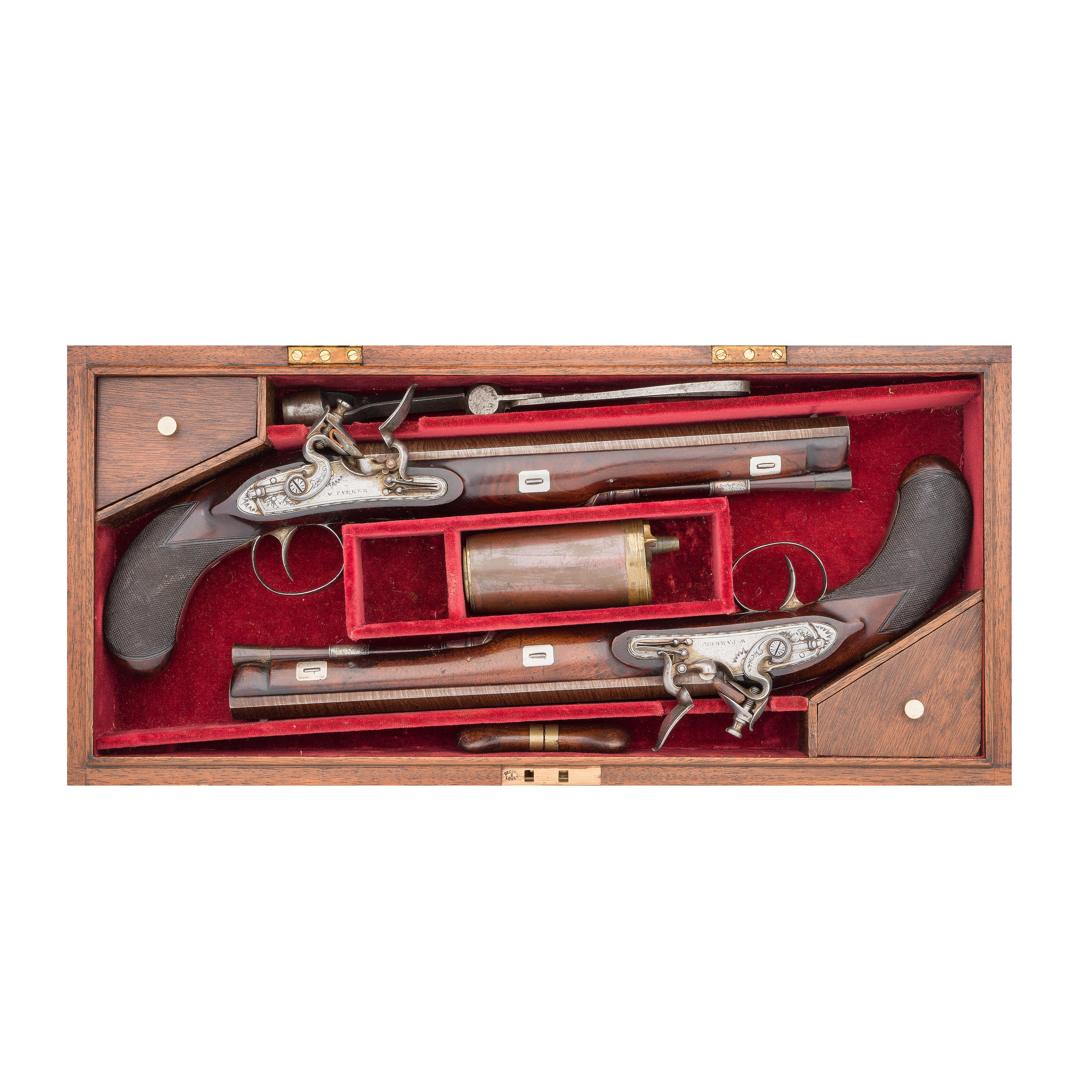 Appraisal: A CASED PAIR OF -BORE FLINTLOCK DUELLING PISTOLS SIGNED W