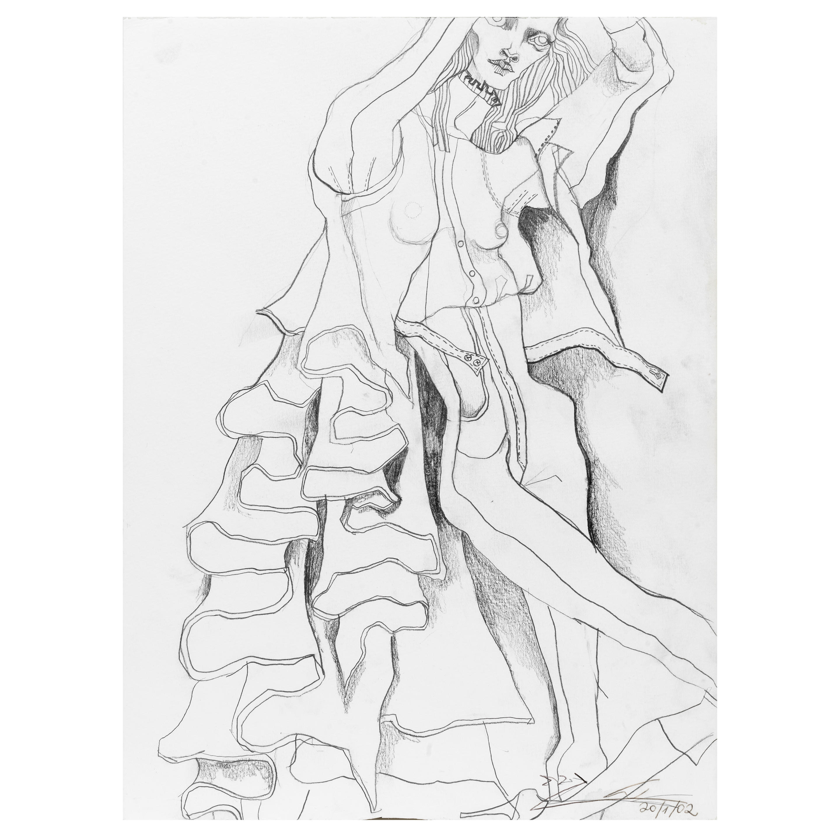 Appraisal: ATTRIBUTED TO JOHN GALLIANO A PENCIL DRAWING ON PAPER dated