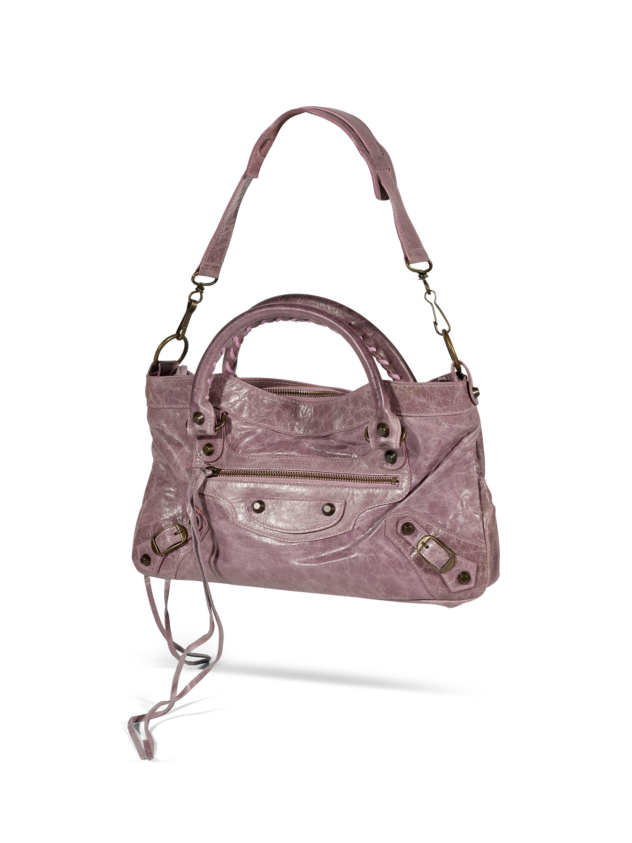 Appraisal: BALENCIAGA LILAC LAMBSKIN MINI CITY BAG WITH SILVER TONED HARDWARE