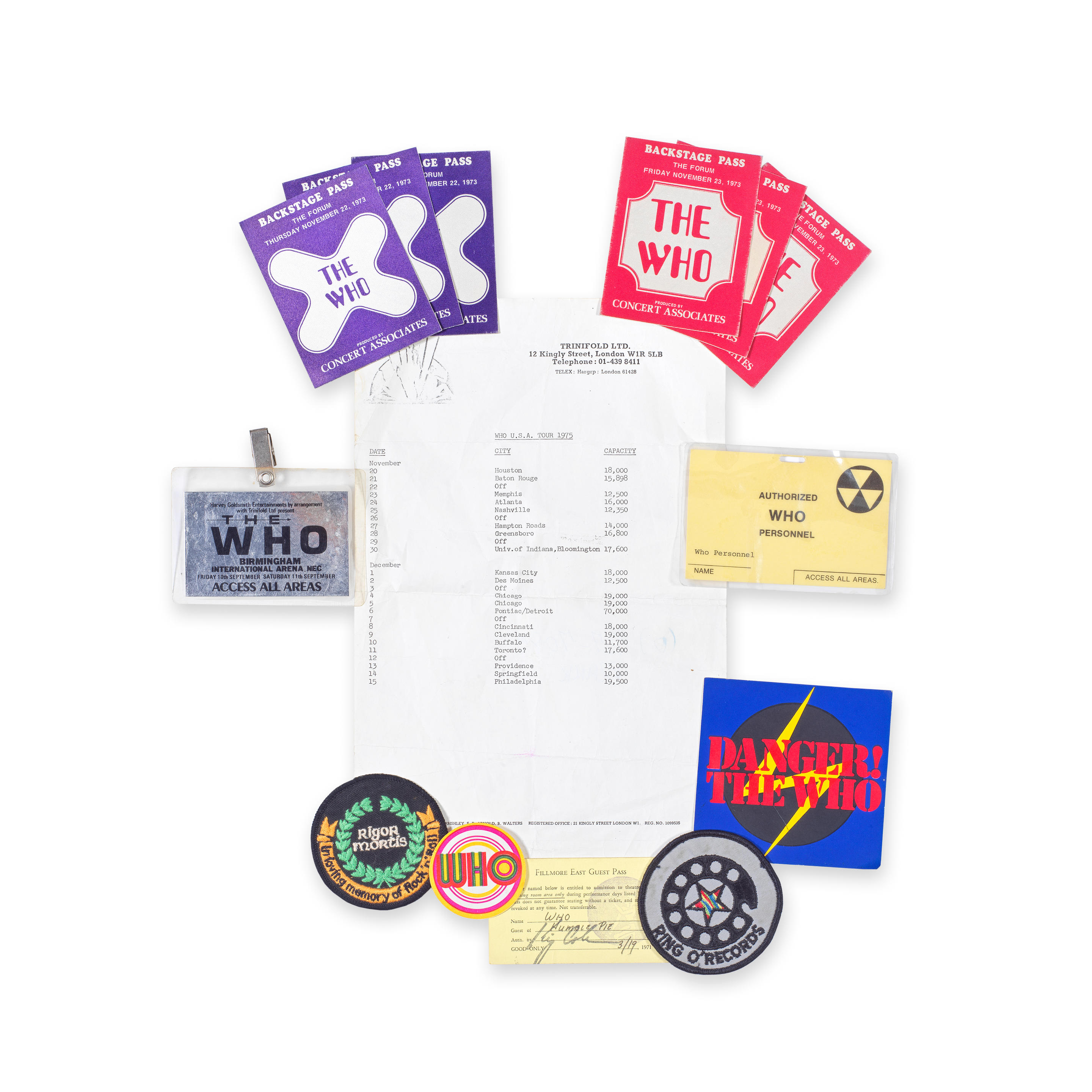 Appraisal: THE WHO TOUR AND OTHER MEMORABILIA majority s comprising a