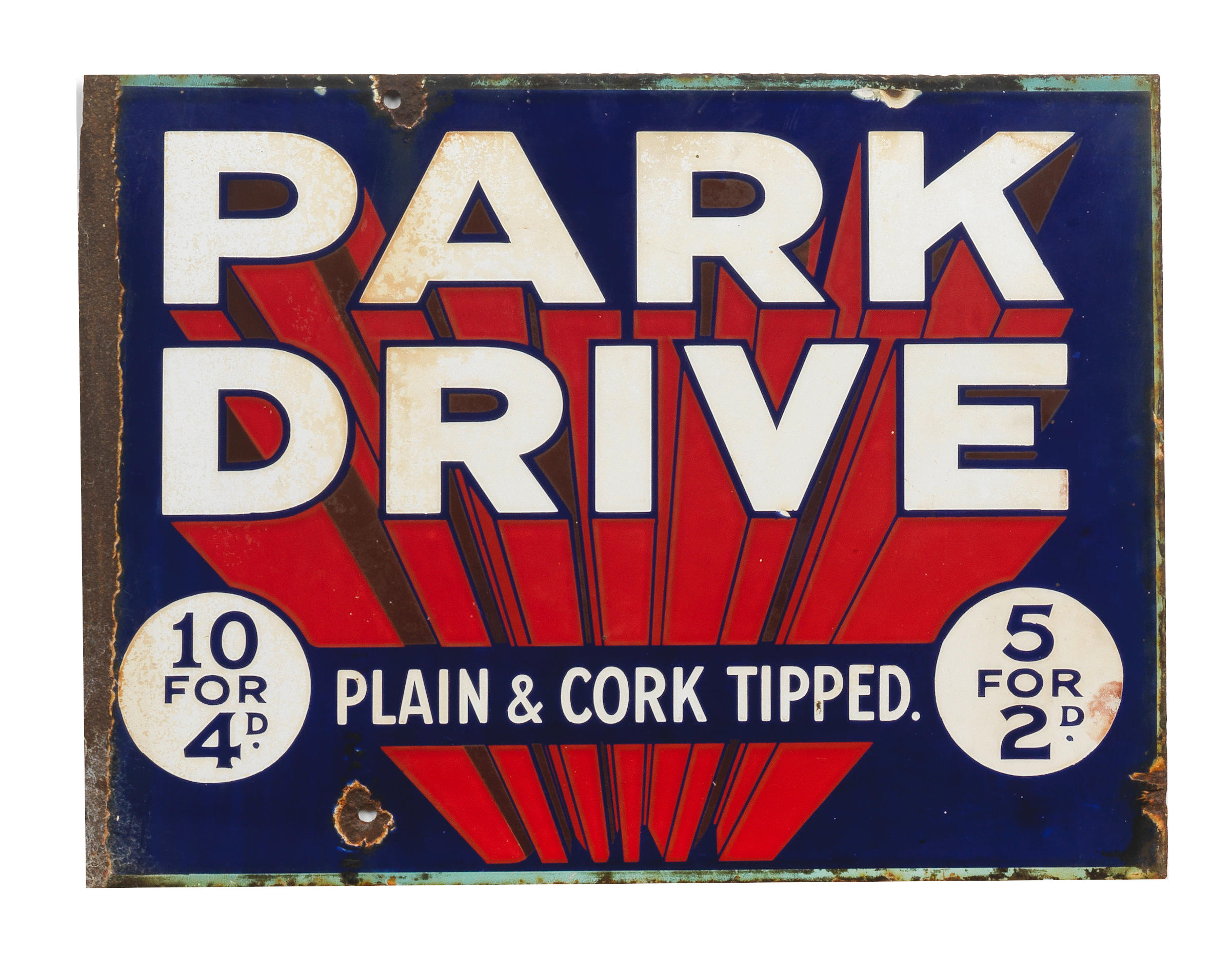 Appraisal: A PARK DRIVE DOUBLE-SIDED ENAMEL ADVERTISING SIGN lacking flange mount