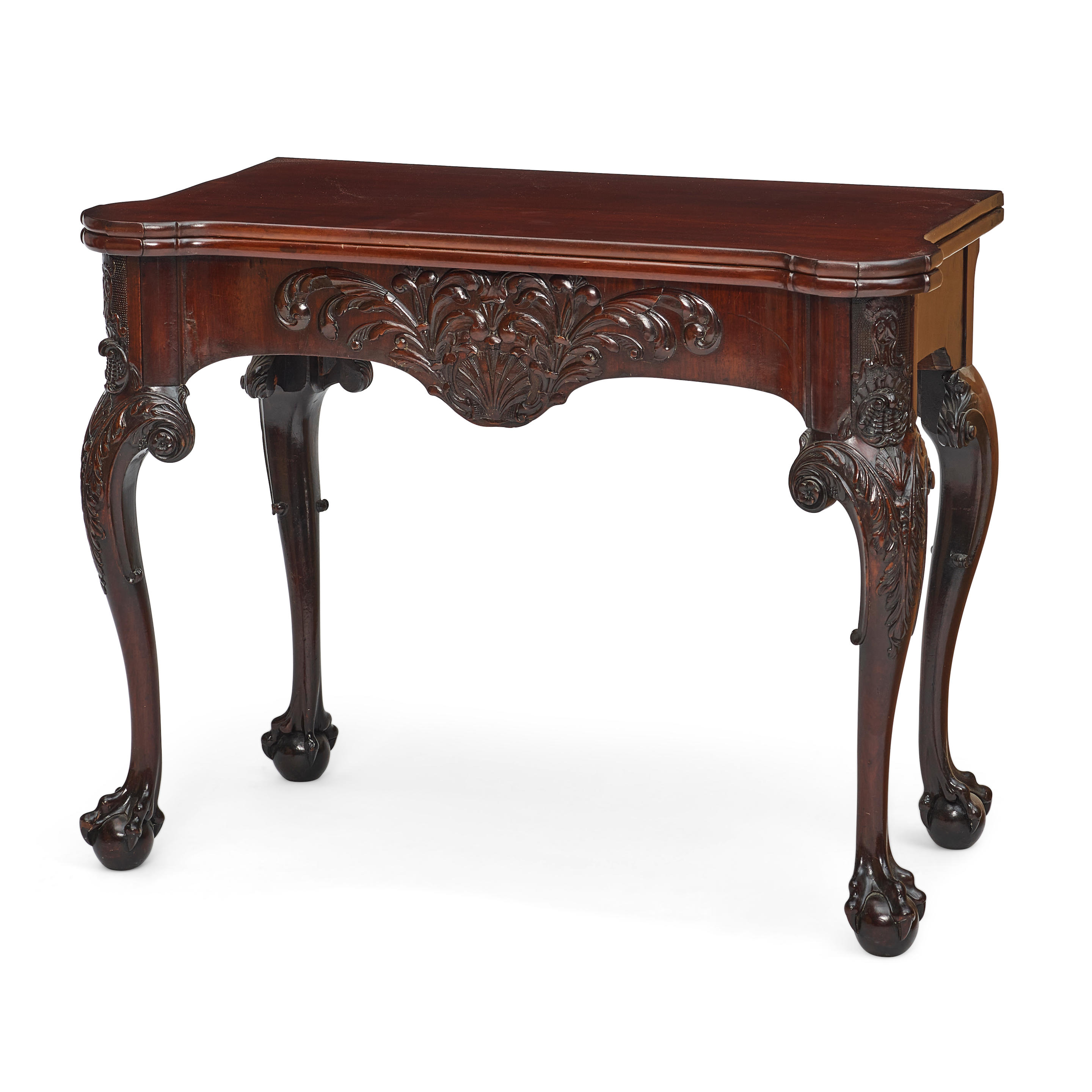 Appraisal: A GEORGE III CARVED MAHOGANY FOLD OVER GAMES TABLE Mid-