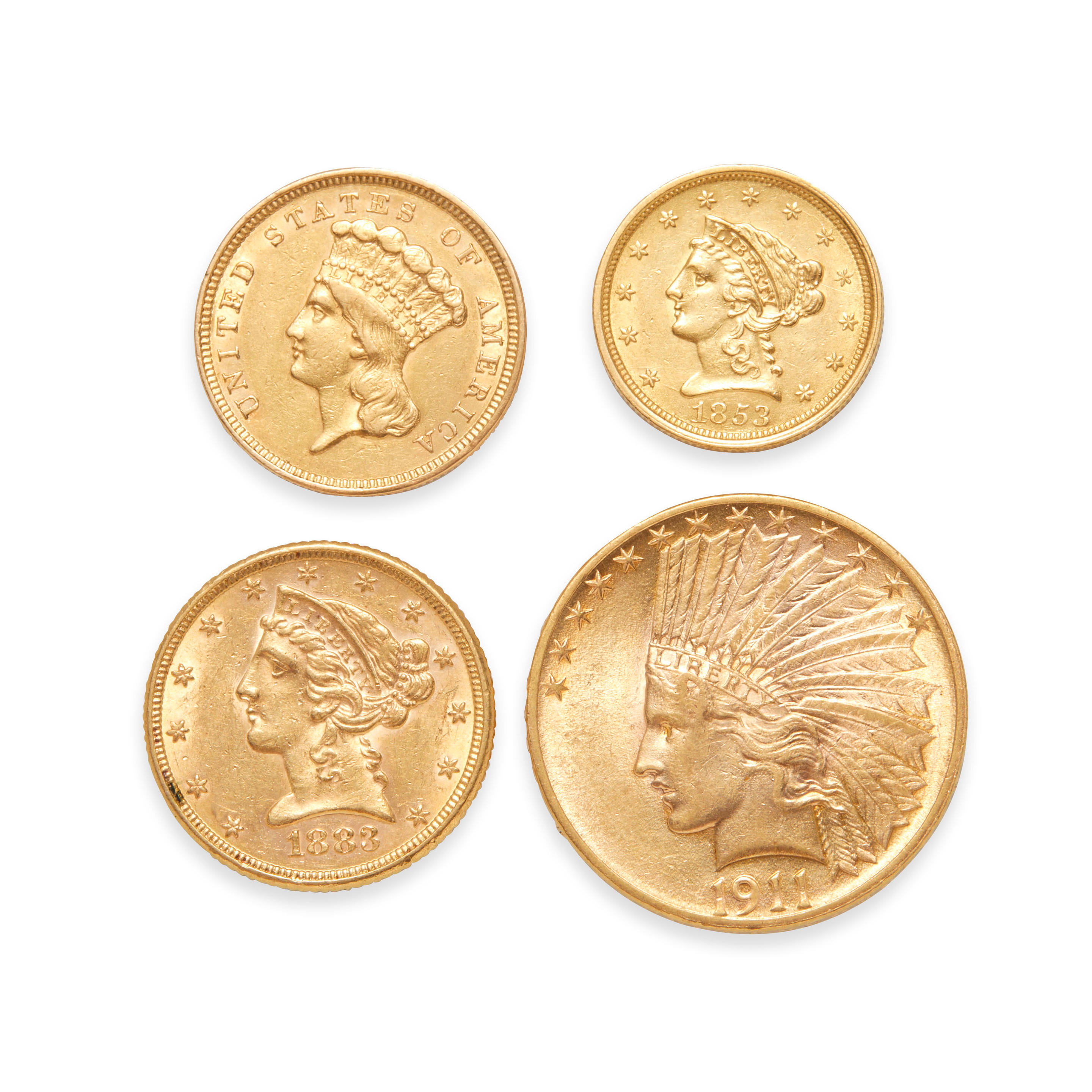 Appraisal: UNITED STATES FOUR TYPE GOLD COINS Including a Indian Eagle