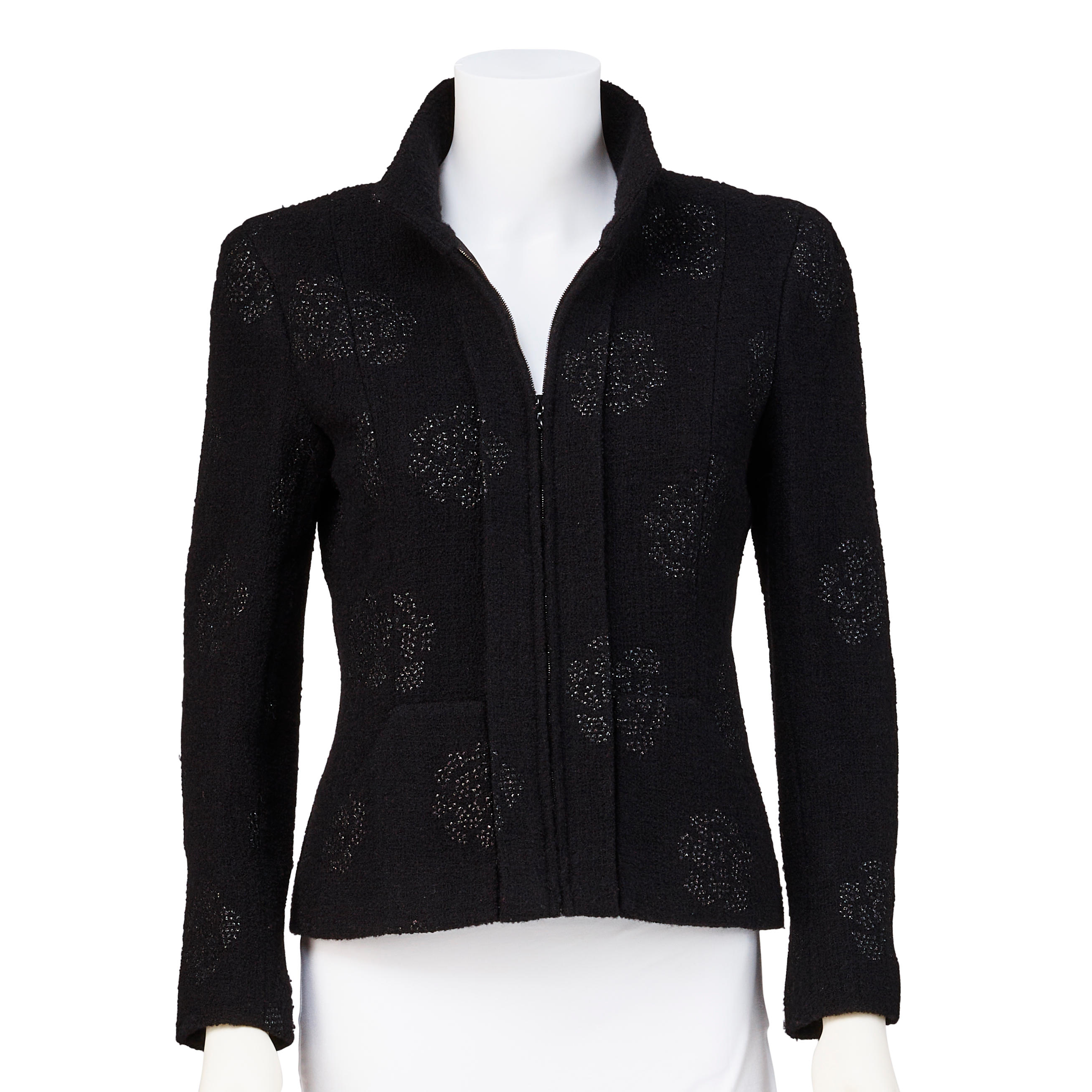 Appraisal: CHANEL BLACK VELVET JACKET WITH SEQUIN CAMELLIA DETAILS Cruise Marked