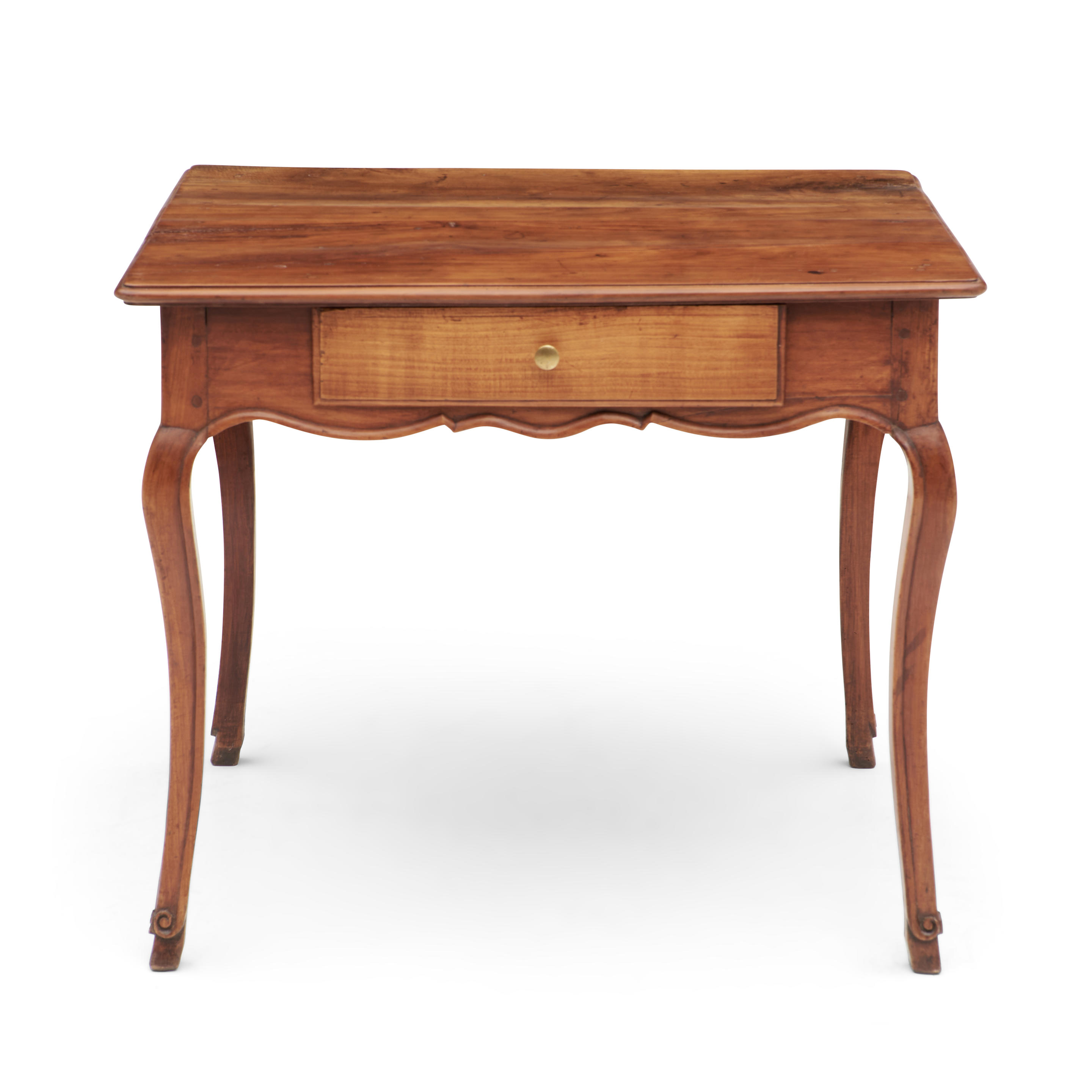 Appraisal: FRENCH PROVINCIAL FRUITWOOD TEA TABLE with a single drawer molded