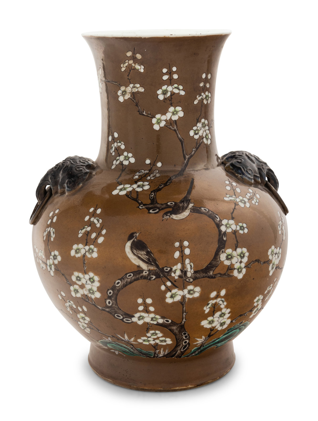 Appraisal: A Chinese Ochre Ground Grisalle Decorated Porcelain Zun Vase LATE