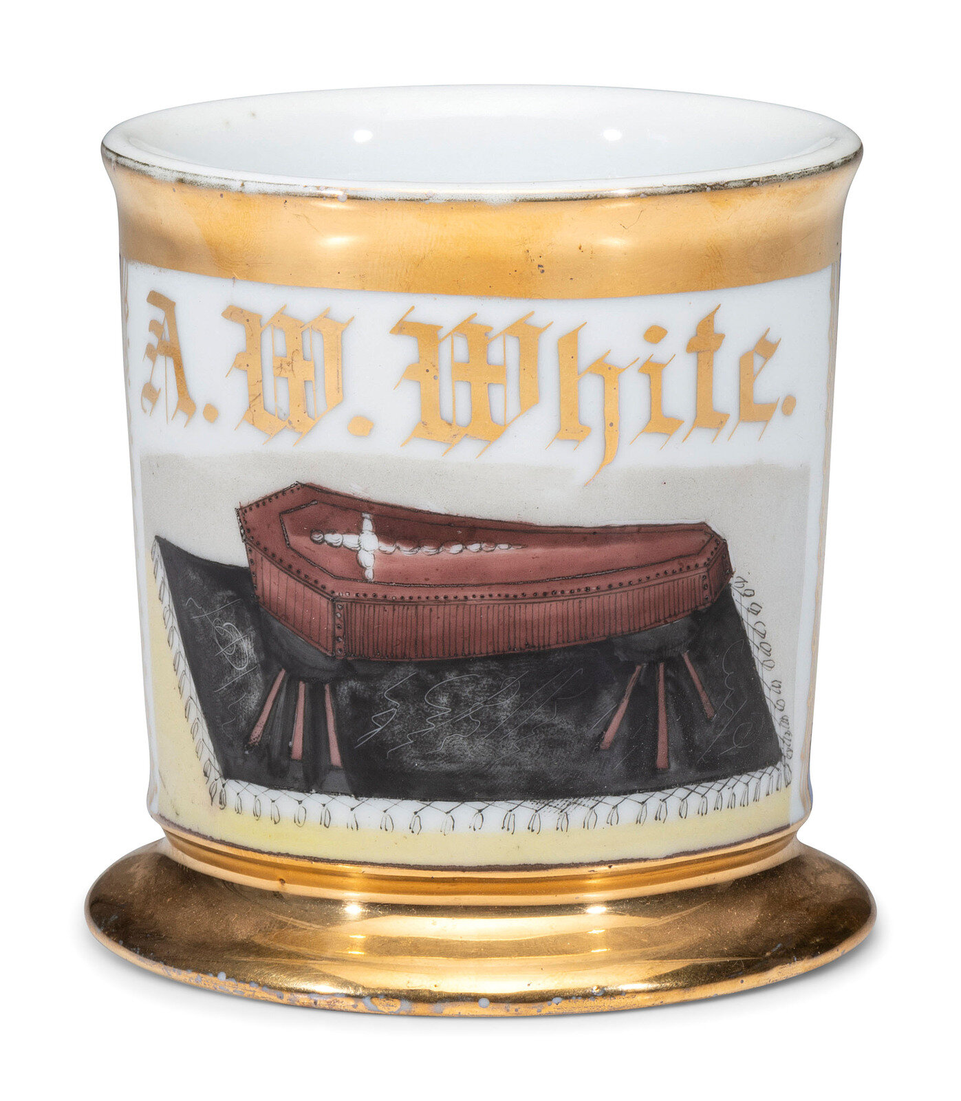 Appraisal: A Coffin Maker or Undertaker's Porcelain Occupational Shaving Mug Late