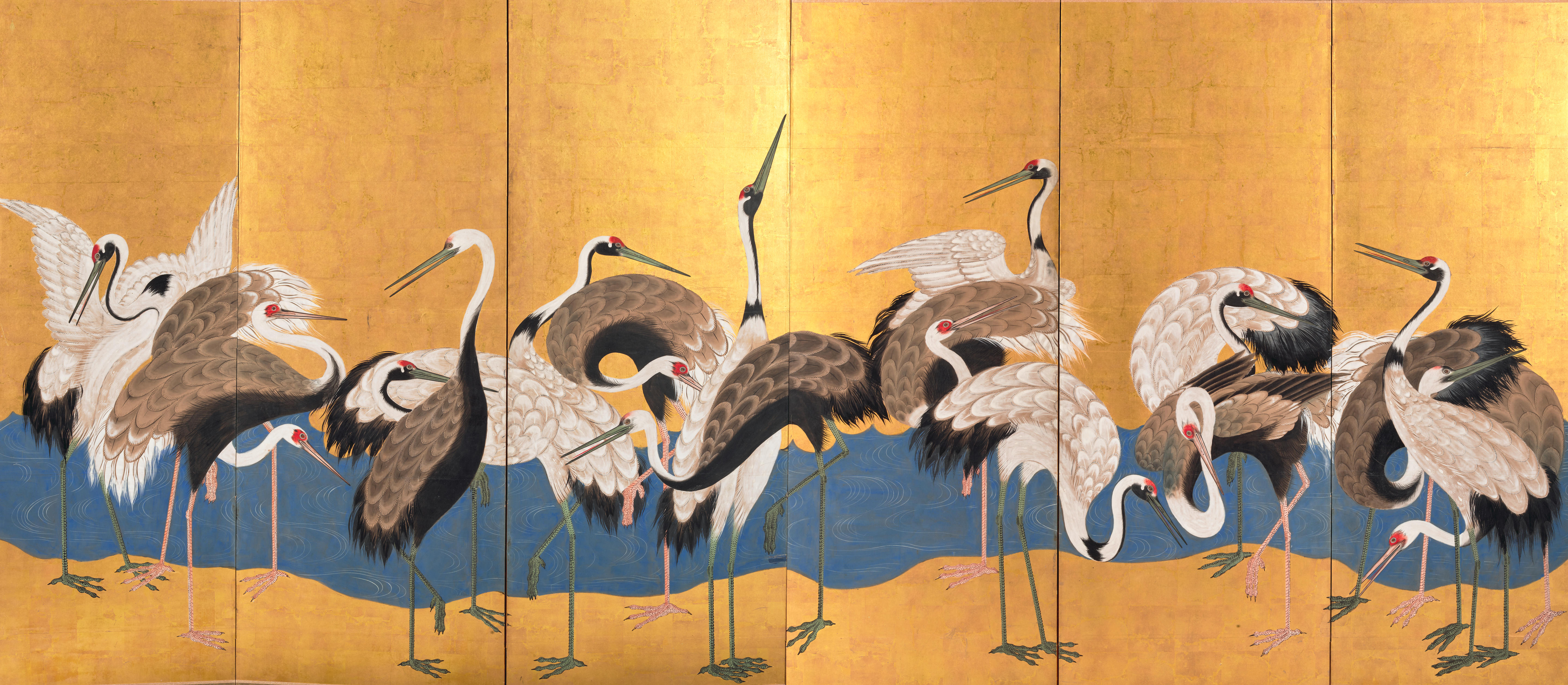 Appraisal: ANONYMOUS TH- TH CENTURY Flock of Cranes Edo period -