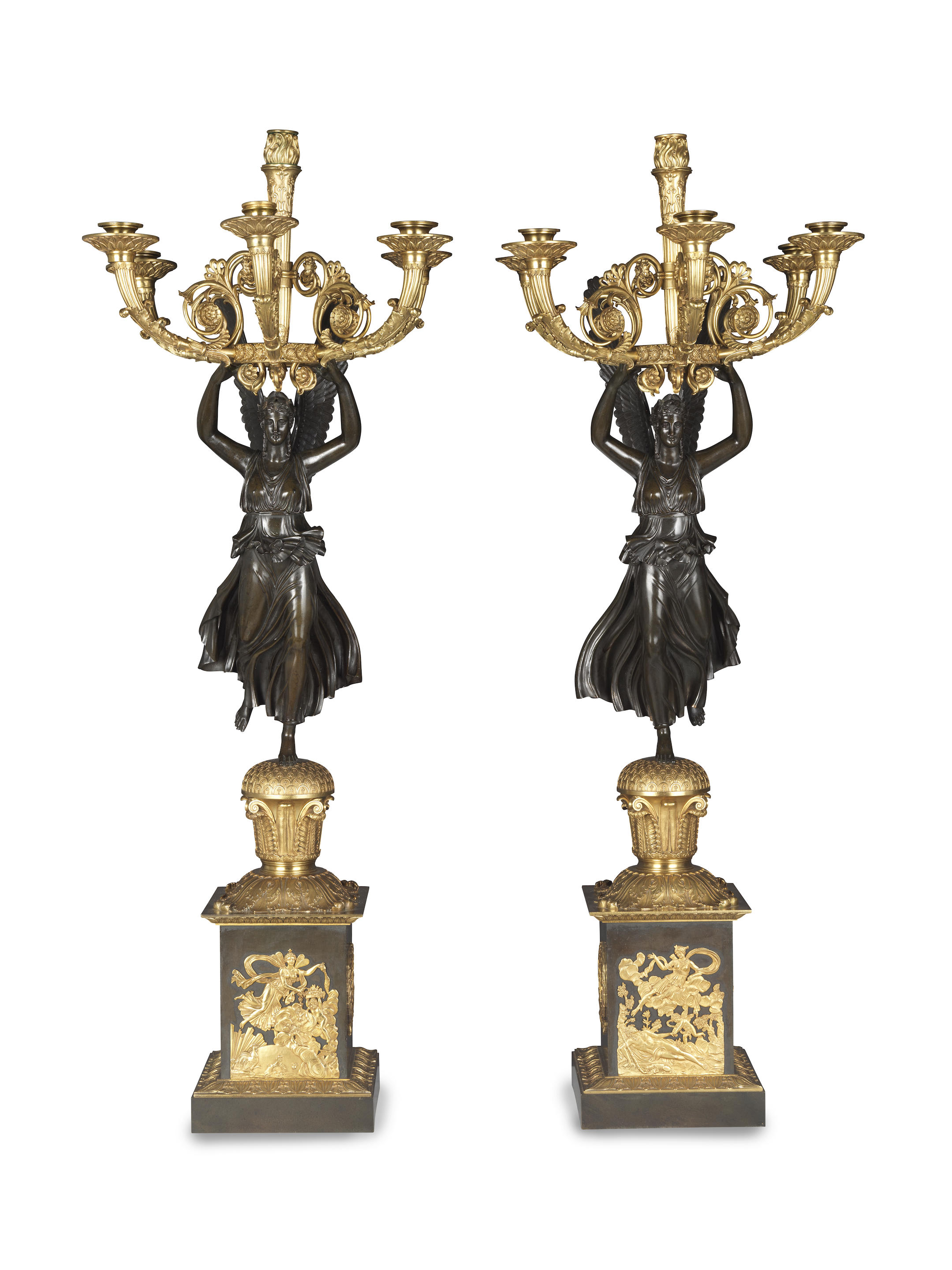 Appraisal: A PAIR OF IMPRESSIVE FRENCH PATINATED AND GILT BRONZE SIX