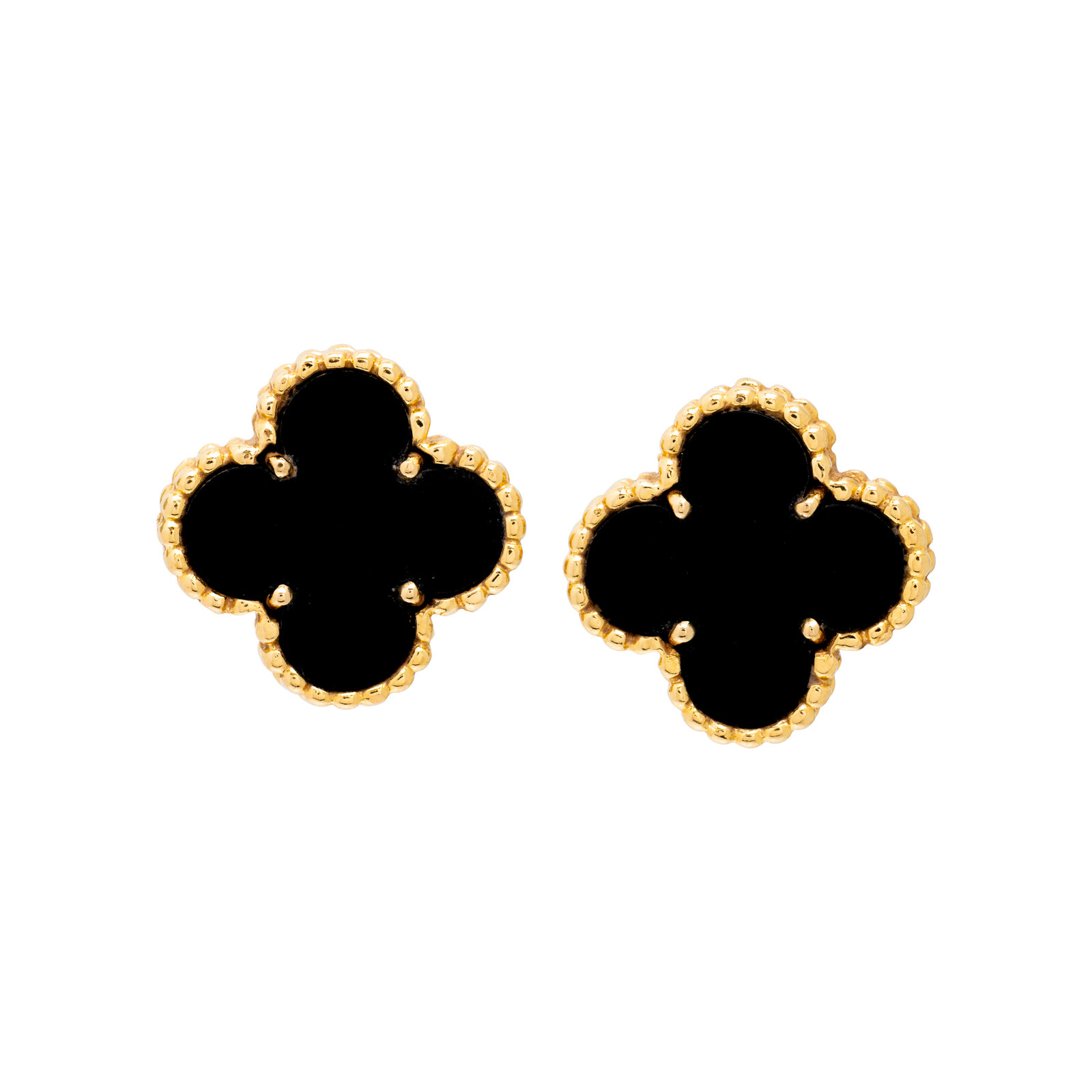 Appraisal: VAN CLEEF amp ARPELS YELLOW GOLD AND ONYX 'ALHAMBRA' CLIP