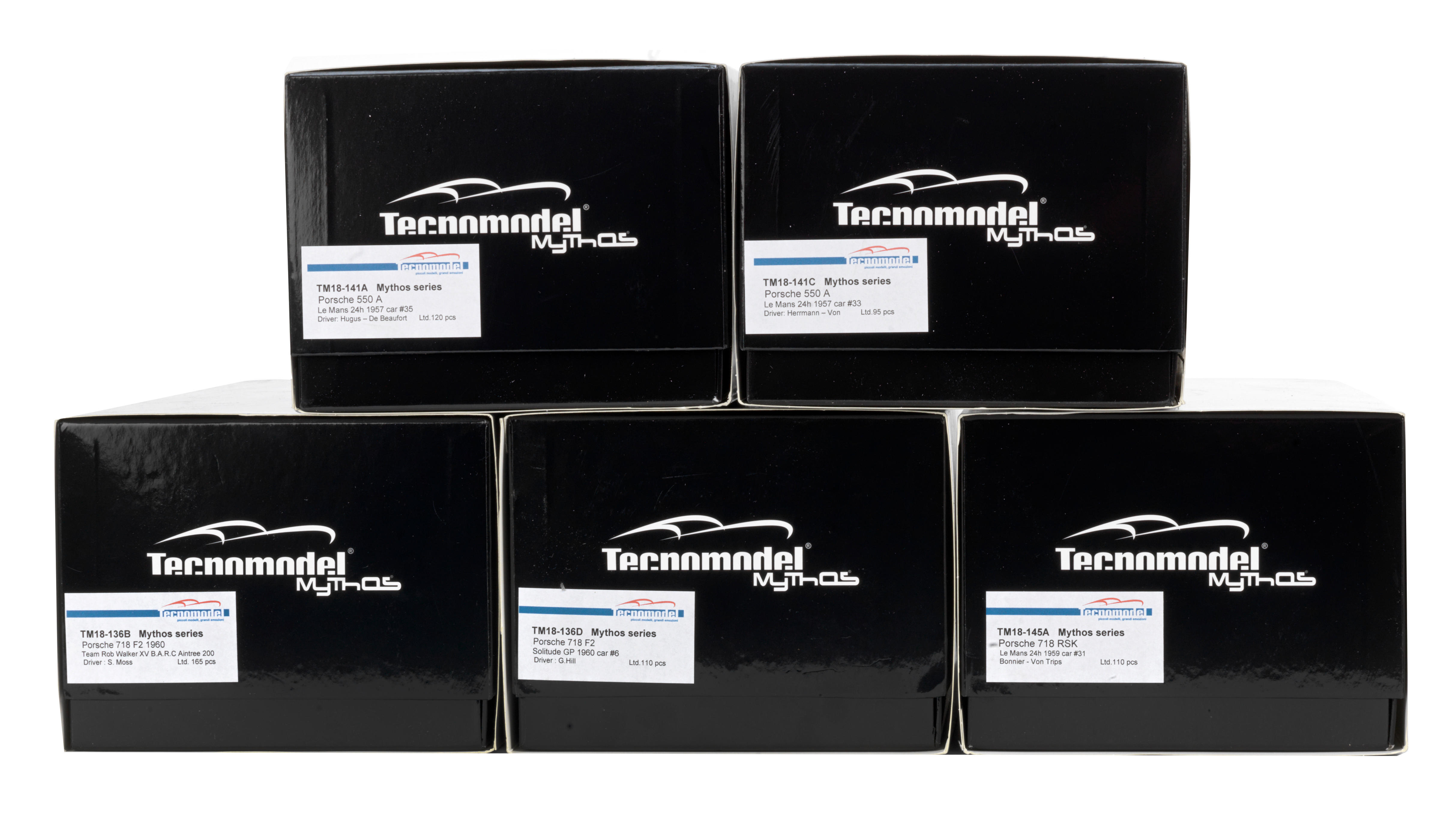 Appraisal: FIVE BOXED SCALE PORSCHE MODELS FROM THE LIMITED EDITION TECNOMODEL