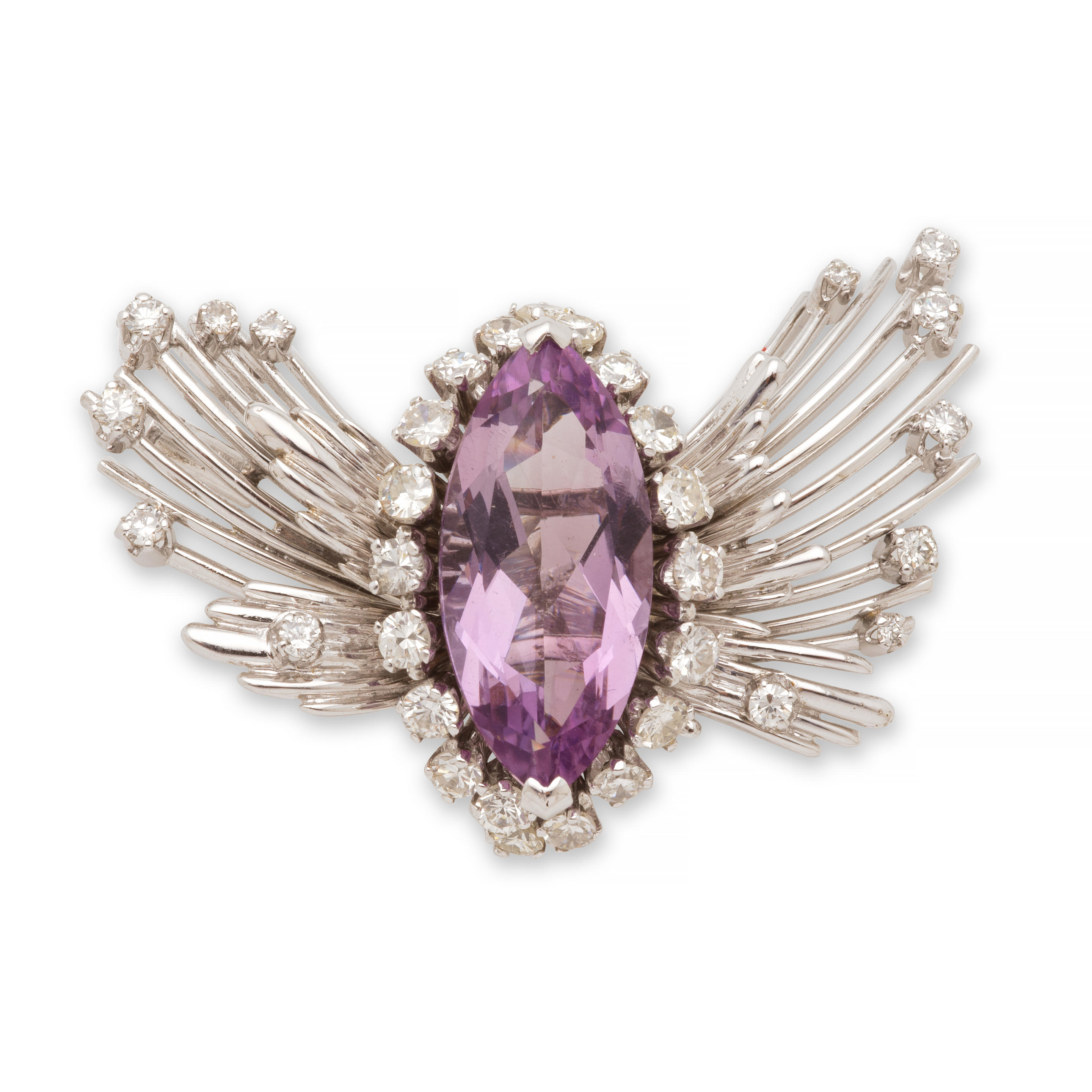 Appraisal: AMETHYST AND DIAMOND BROOCH BROCHE AMETHYSTE ET DIAMANTS French mark