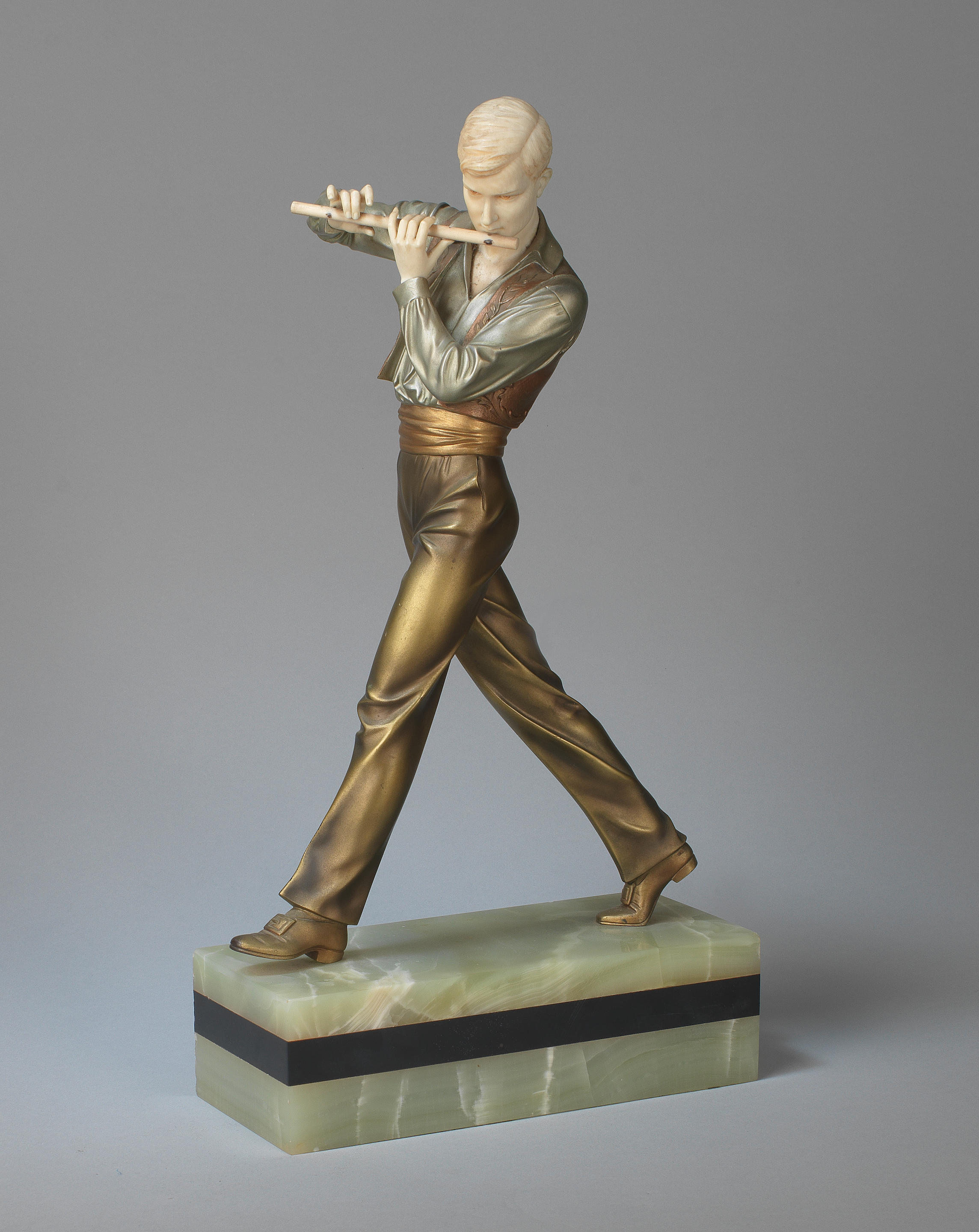 Appraisal: FERDINAND PREISS GERMAN - Flute Player circa Art Deco cold-painted