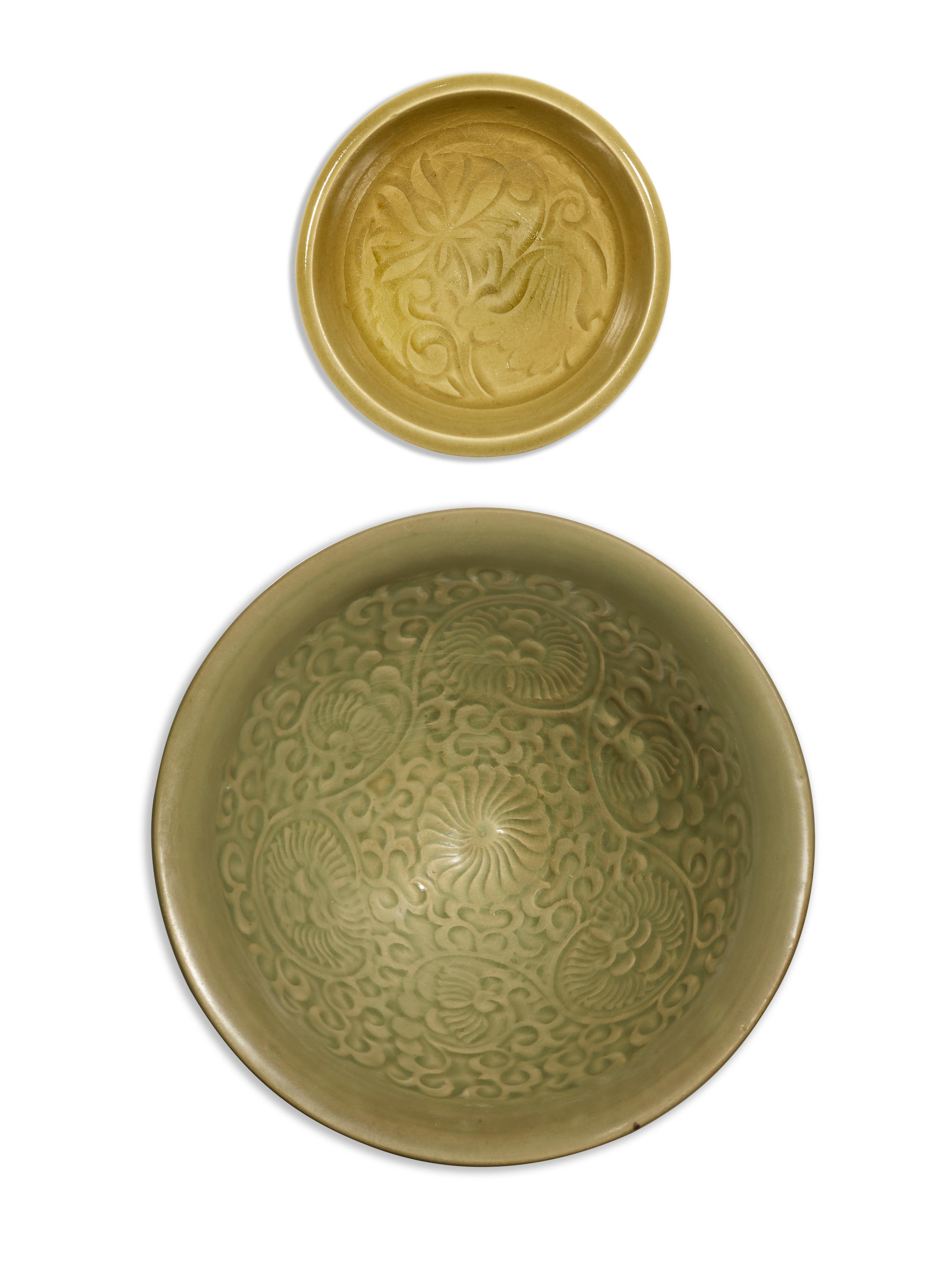 Appraisal: A YAOZHOU CELADON BOWL AND A YAOZHOU CELADON DISH Song