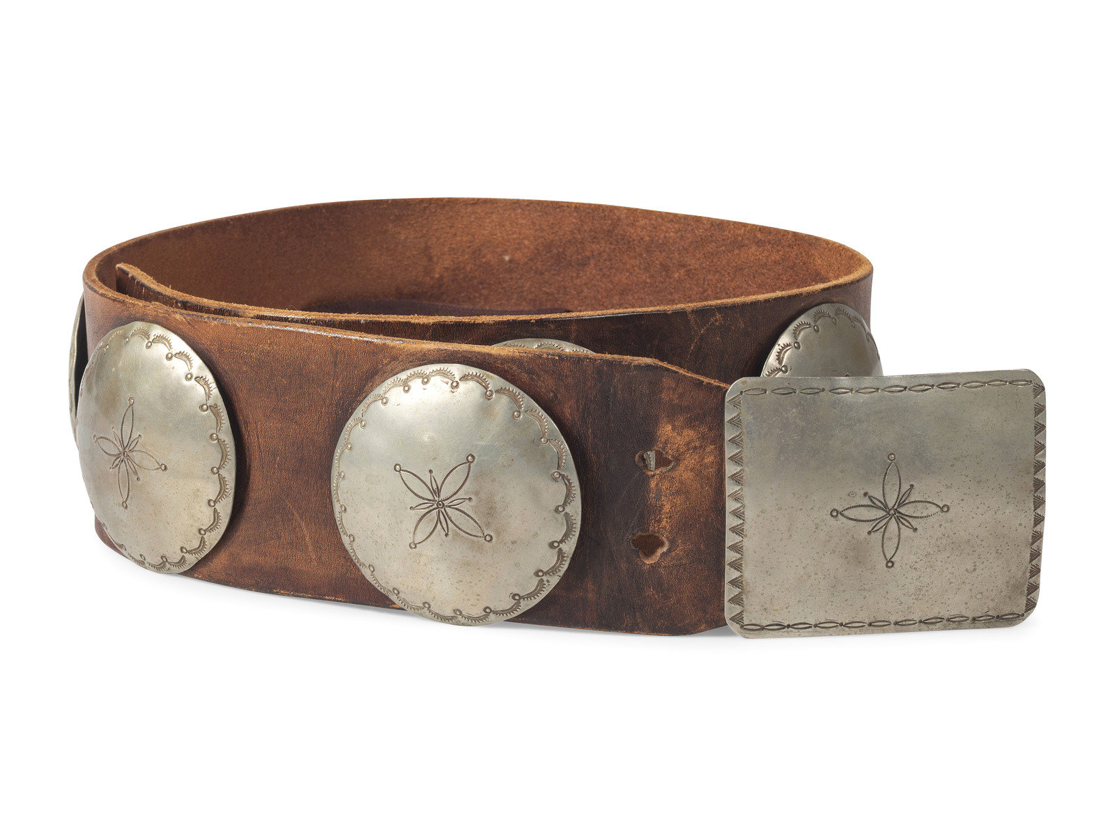 Appraisal: Southern Plains German Silver Concha Belt with Rocker Engraved Decorations