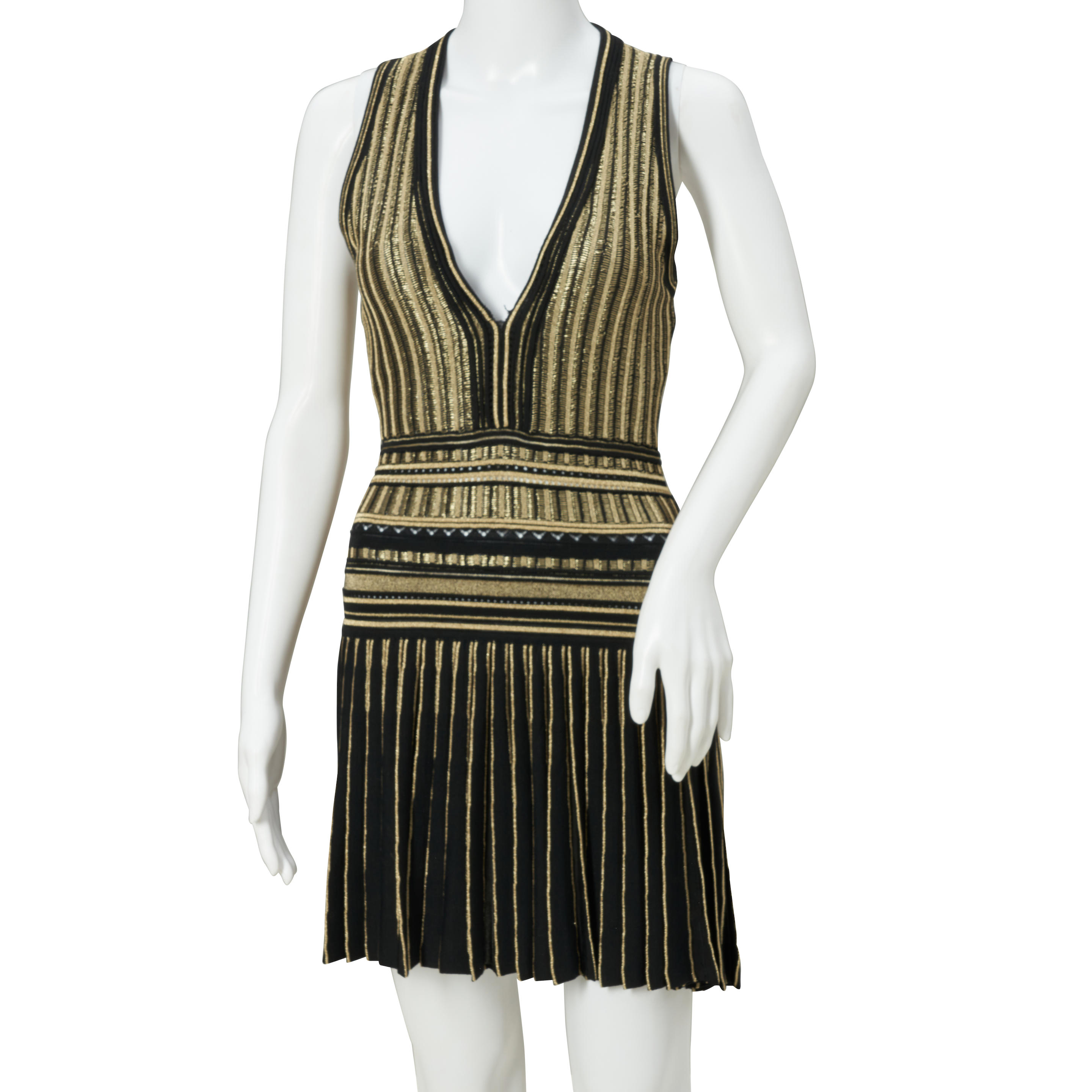 Appraisal: ROBERTO CAVALLI BLACK AND GOLD WOOL-BLEND COCKTAIL DRESS The sleeveless