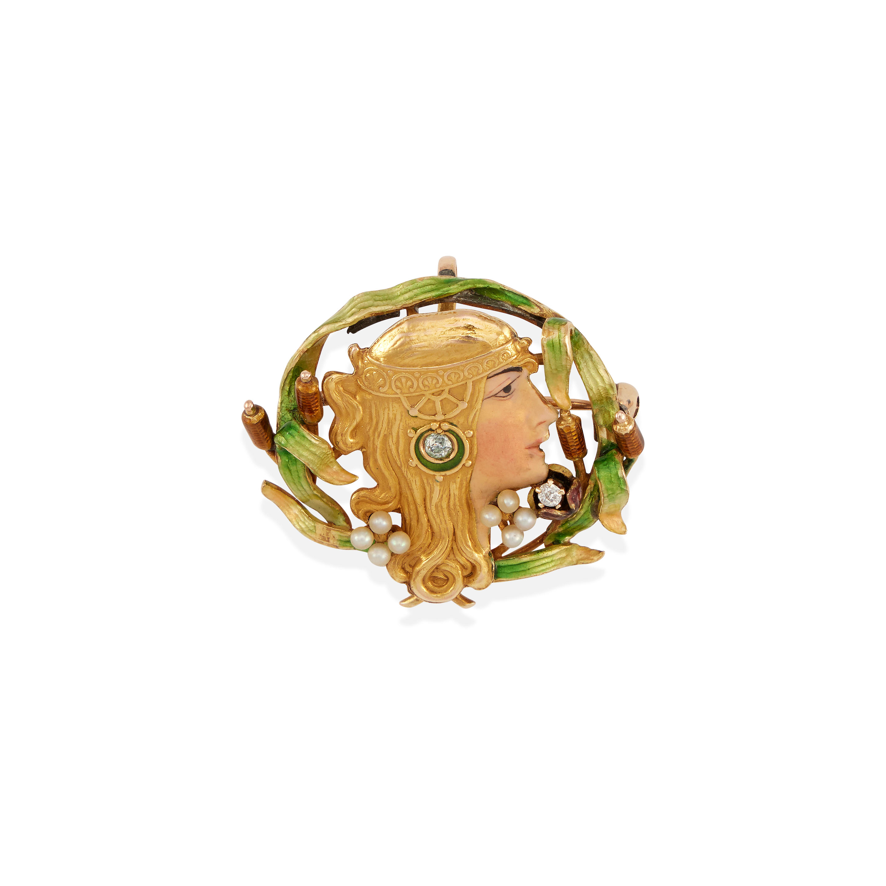 Appraisal: AN K GOLD ENAMEL SEED PEARL AND DIAMOND PENDANT BROOCH