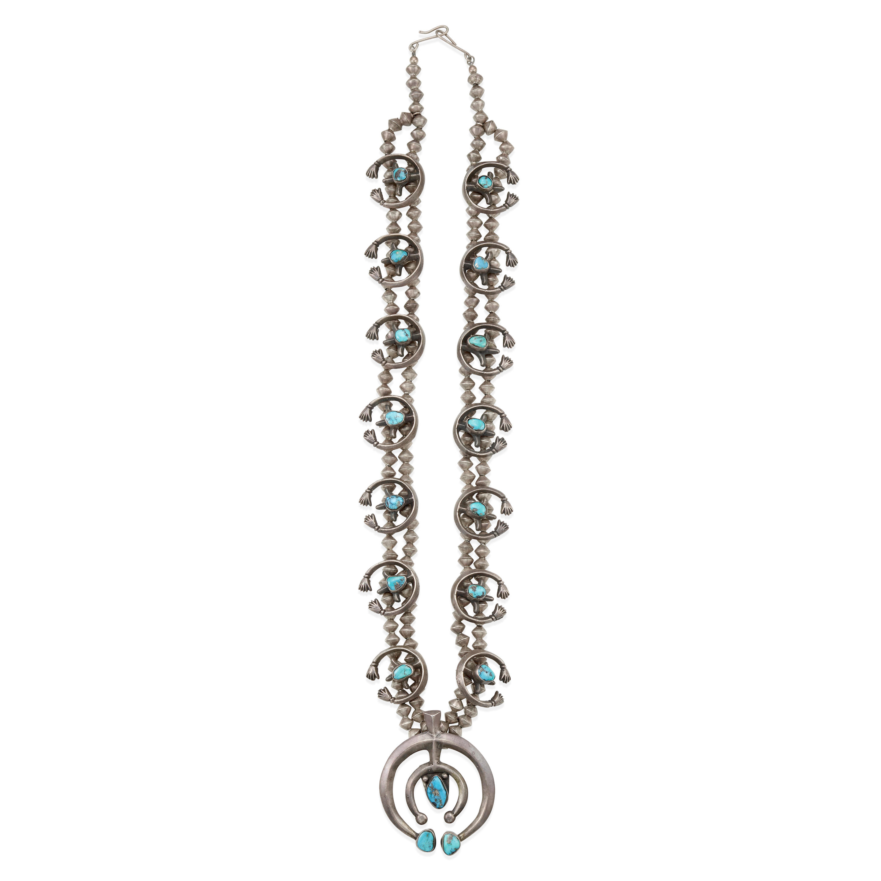 Appraisal: A DIN NAVAJO SQUASH BLOSSOM NECKLACE Designed with two strands