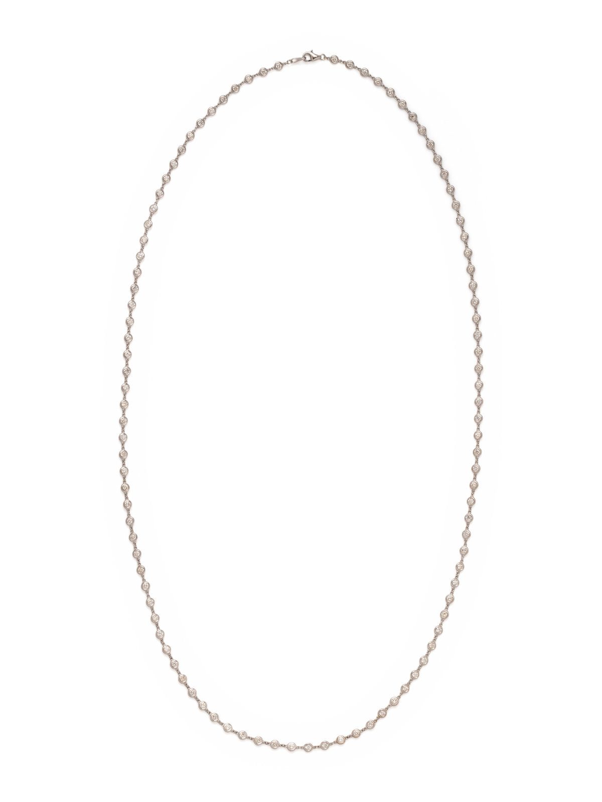 Appraisal: DIAMOND STATION NECKLACE Containing bezel set round brilliant cut diamonds