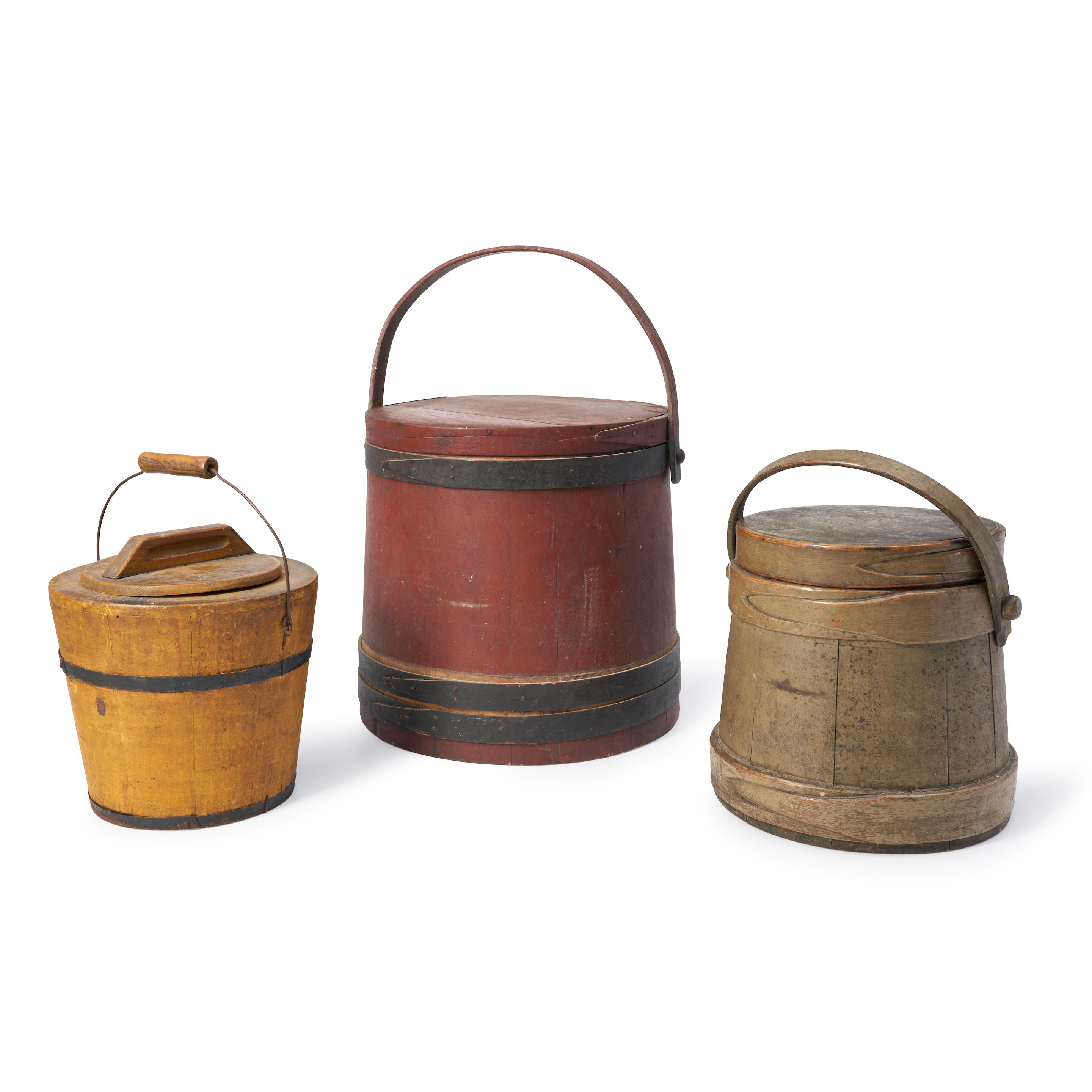 Appraisal: THREE COOPERED BUCKETS America th th century Assembled group includes