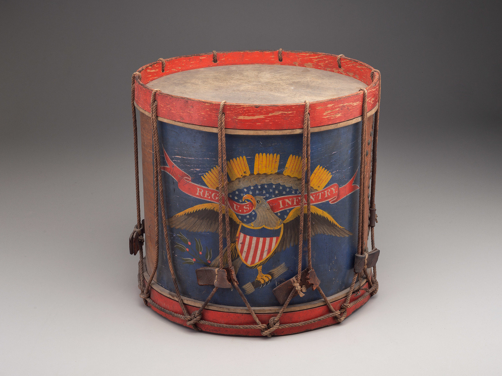 Appraisal: CIVIL WAR Painted regulation eagle drum Manufactured by Richard Mein