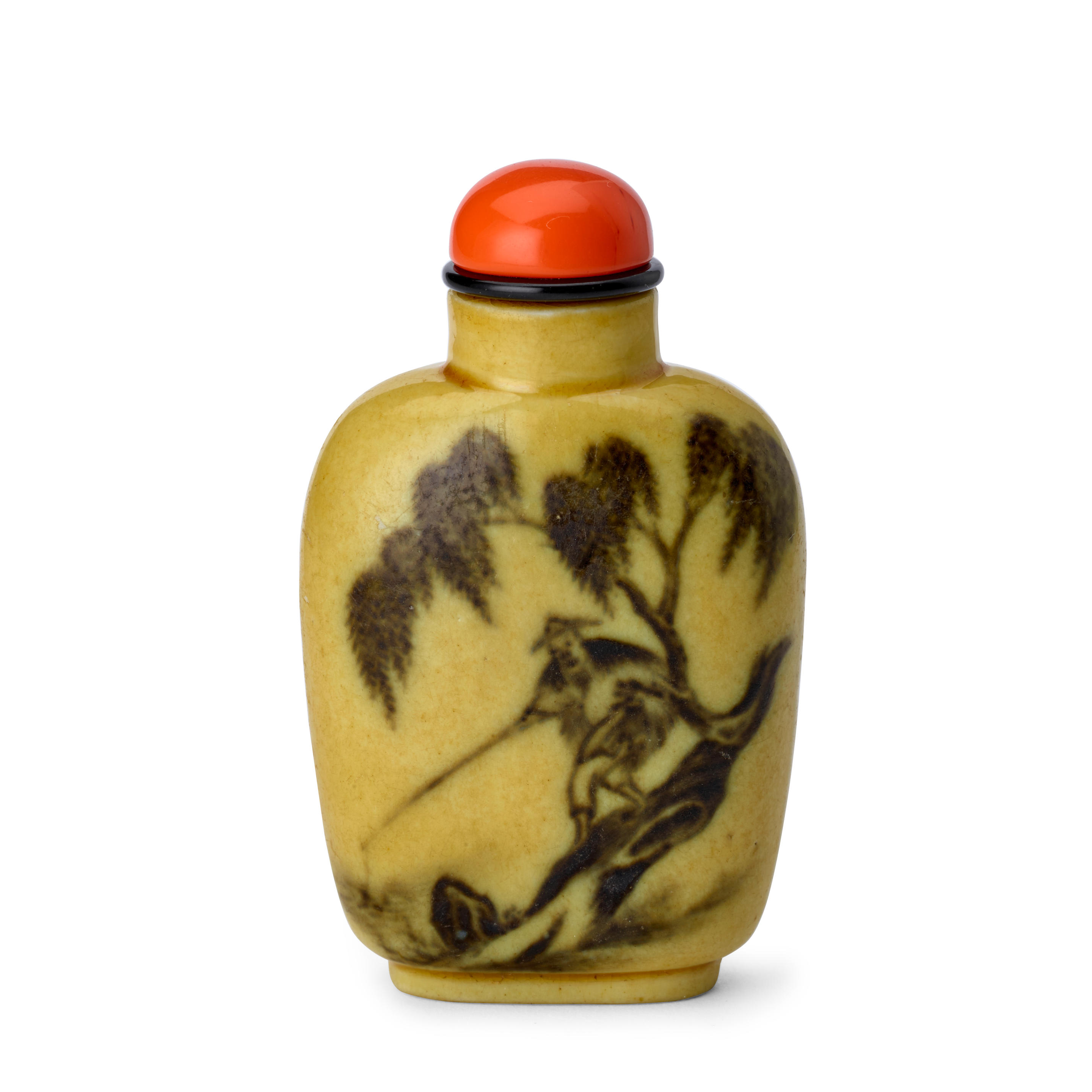 Appraisal: A YELLOW-GLAZED COBALT-DECORATED PORCELAIN SNUFF BOTTLE Daoguang four-character cobalt mark