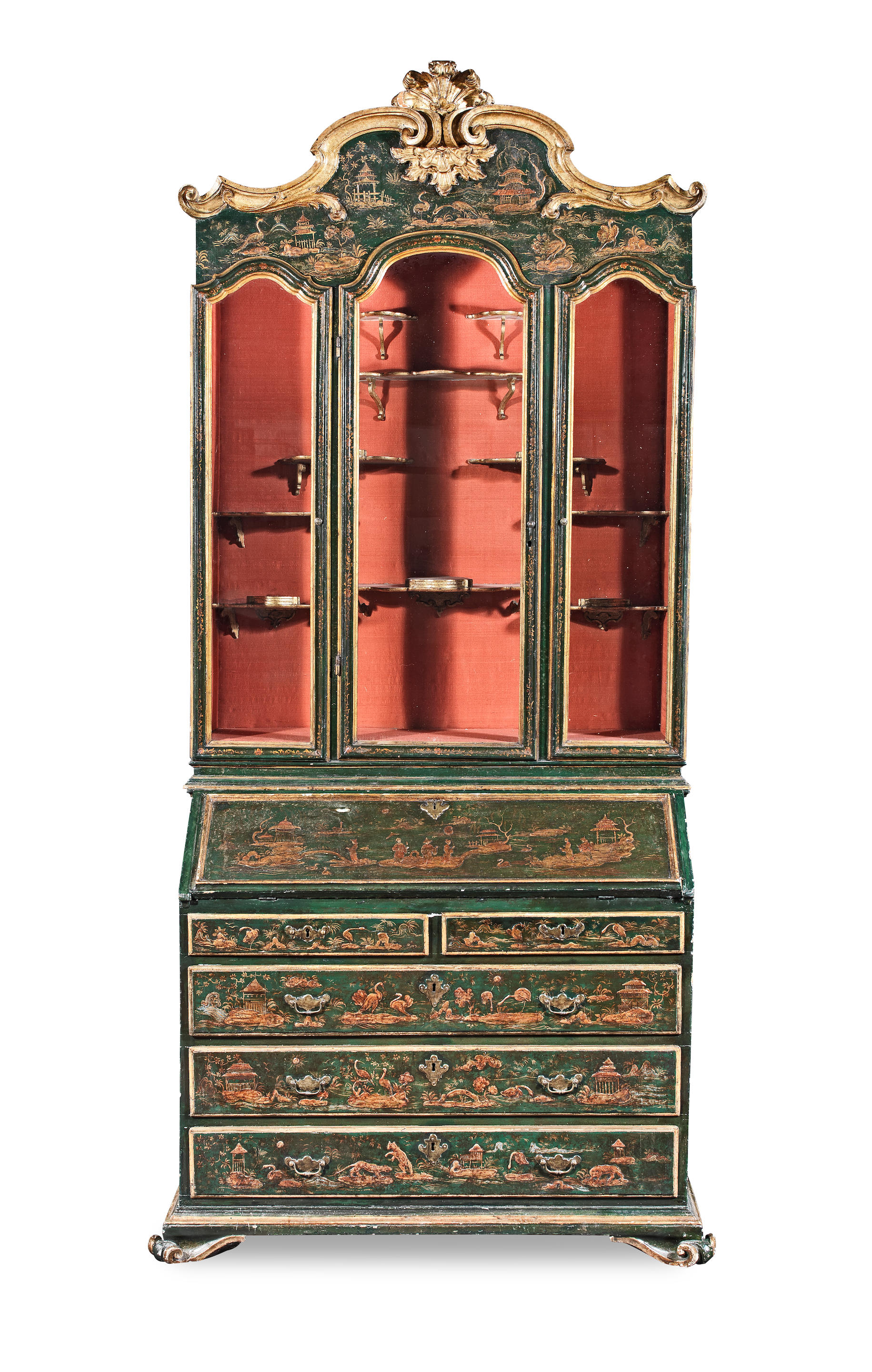 Appraisal: A LARGE ITALIAN TH CENTURY JAPANNED AND PARCEL-GILT BUREAU CABINET