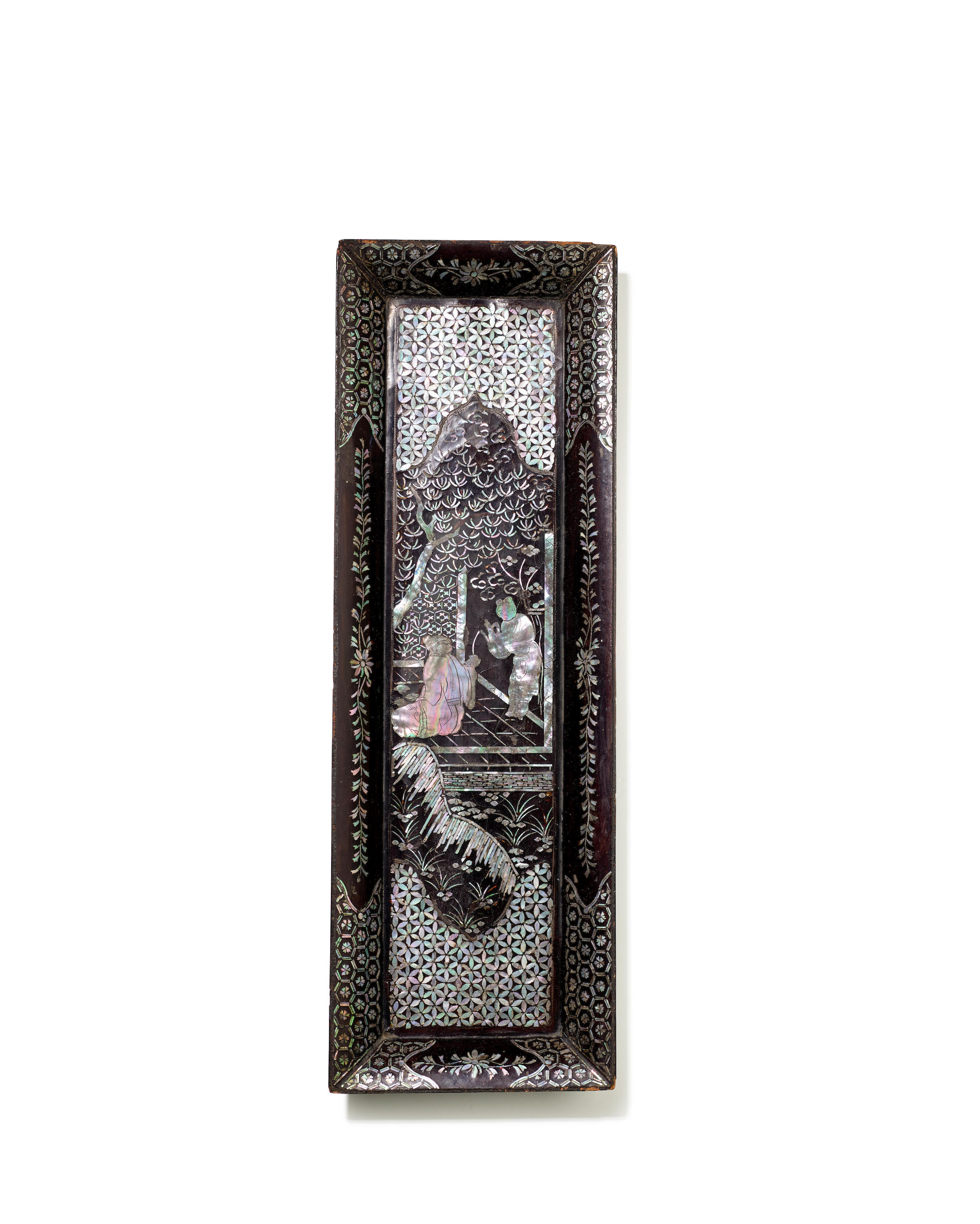 Appraisal: A MOTHER-OF-PEARL BLACK LACQUER RECTANGULAR PEN TRAY Late Ming-early Qing