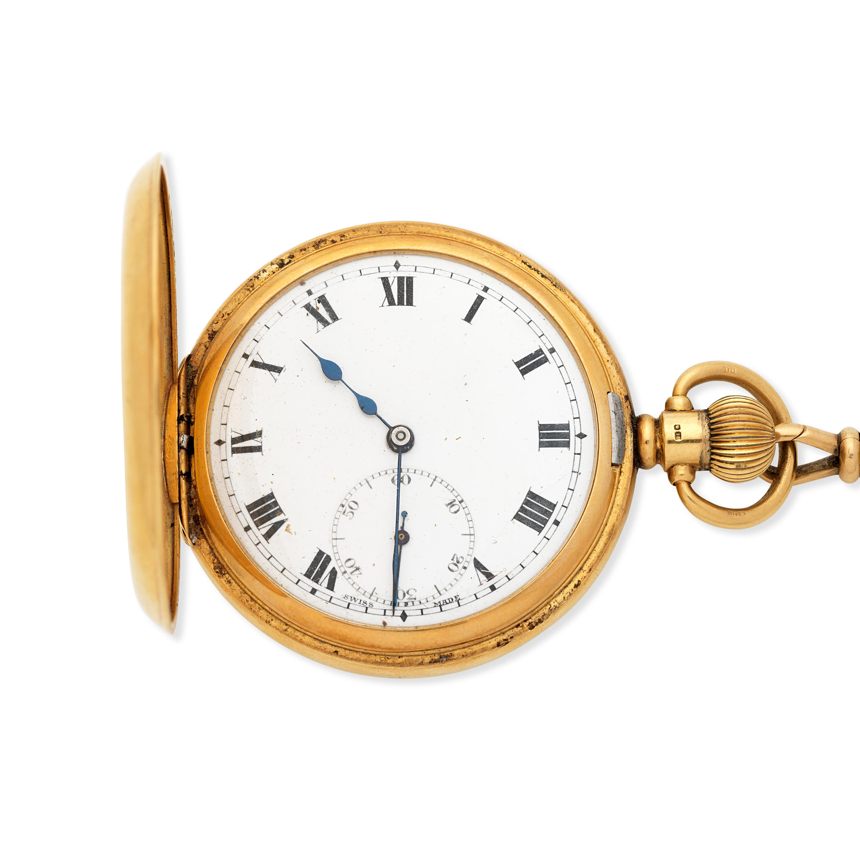 Appraisal: AN K GOLD KEYLESS WIND HALF HUNTER POCKET WATCH WITH