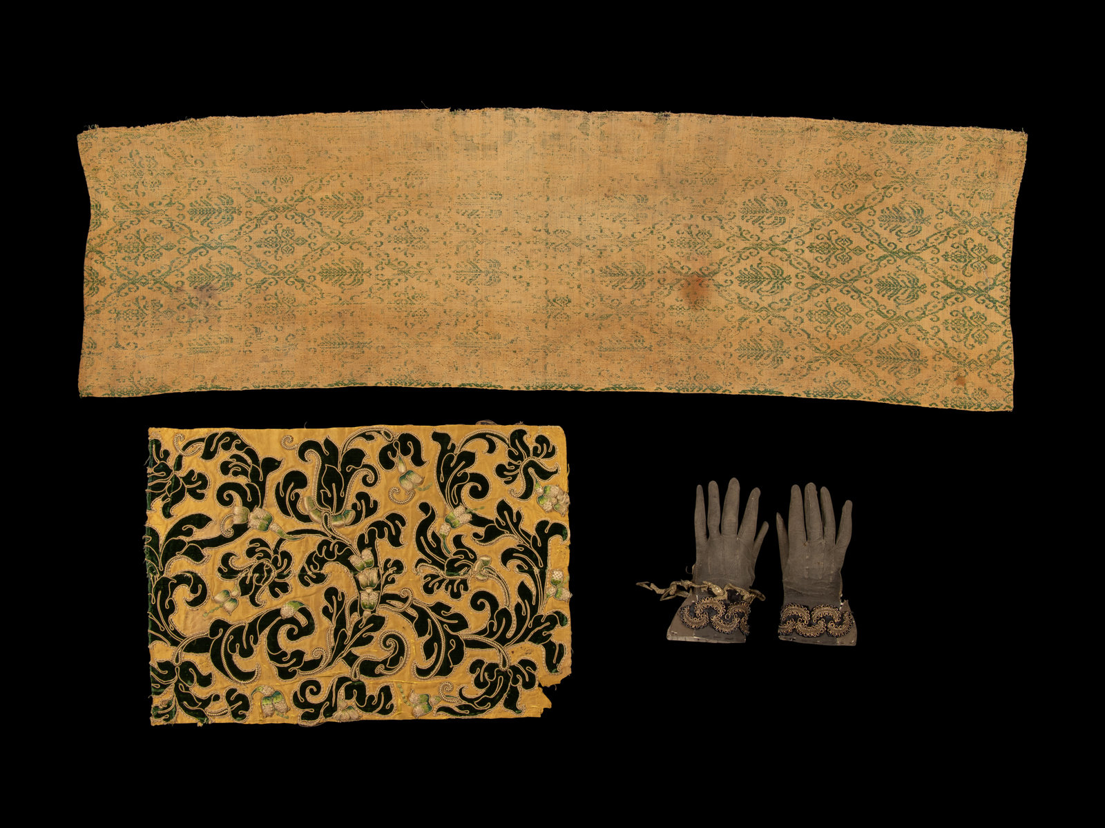 Appraisal: Two Textiles and One Pair of Gloves th- th Century