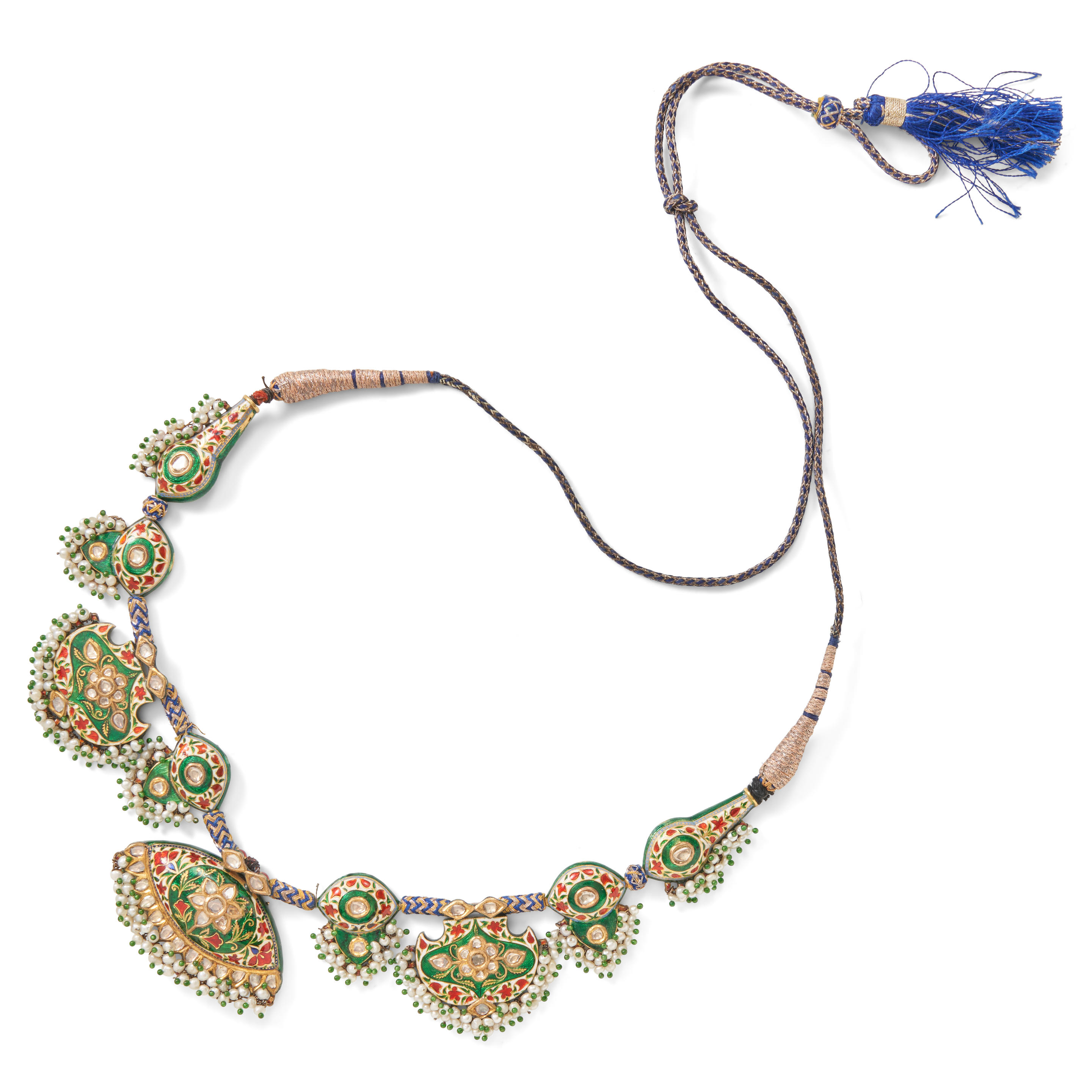 Appraisal: A GOLD AND ENAMEL NECKLACE INDIA In polychrome enamel set