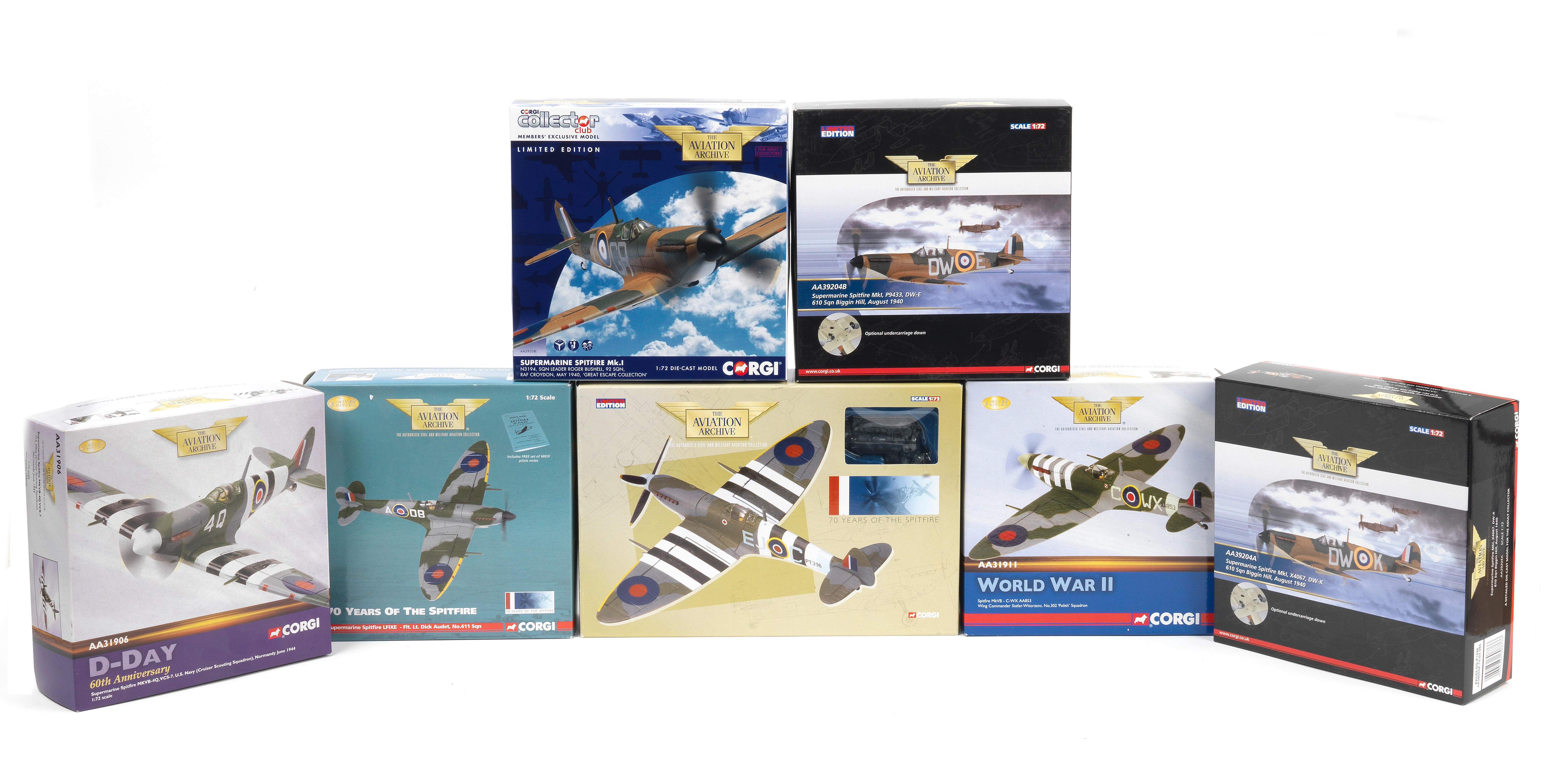 Appraisal: SEVEN BOXED SCALE DIE-CAST MODEL SUPERMARINE SPITFIRES BY CORGI AVIATION