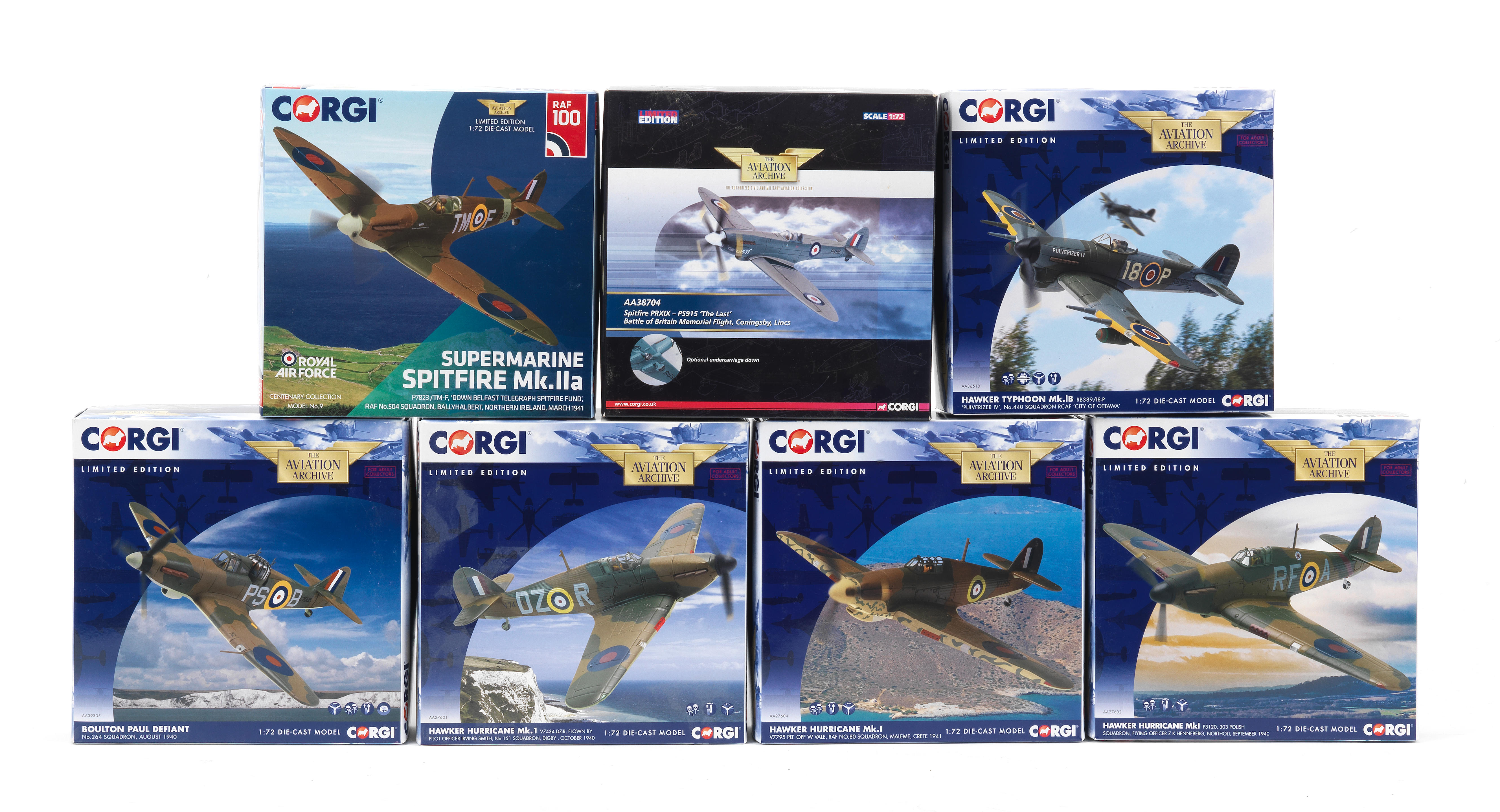 Appraisal: SEVEN BOXED SCALE DIE-CAST METAL MODELS WWII RAF AIRCRAFT BY