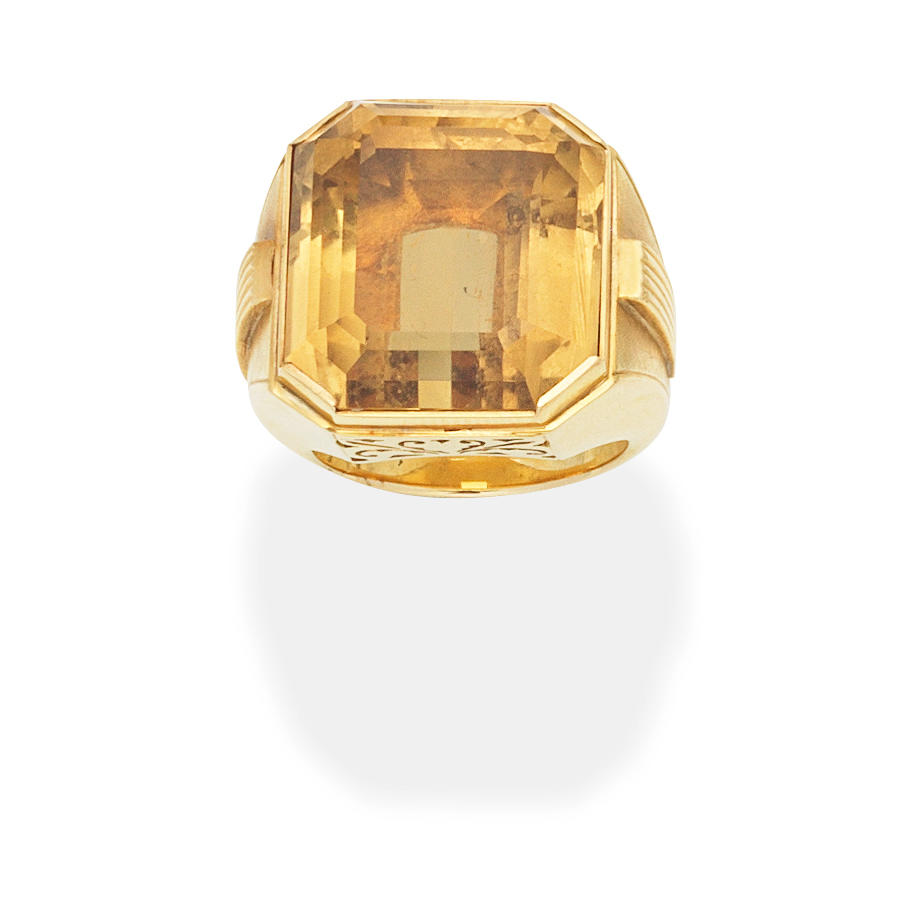 Appraisal: CITRINE DRESS RING Set with an octagonal-cut citrine ring size