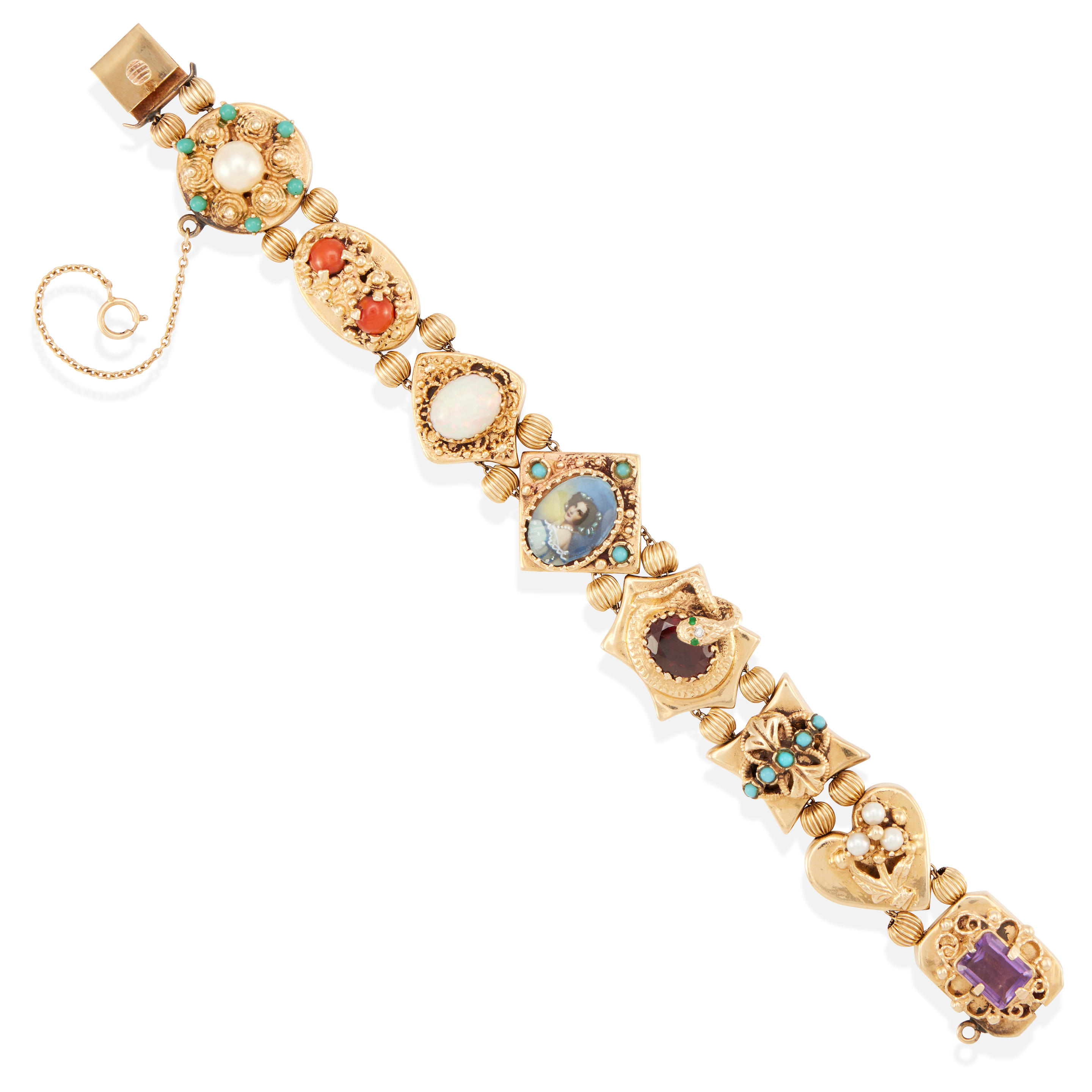 Appraisal: A K GOLD AND GEM-SET SLIDE BRACELET k yellow gold