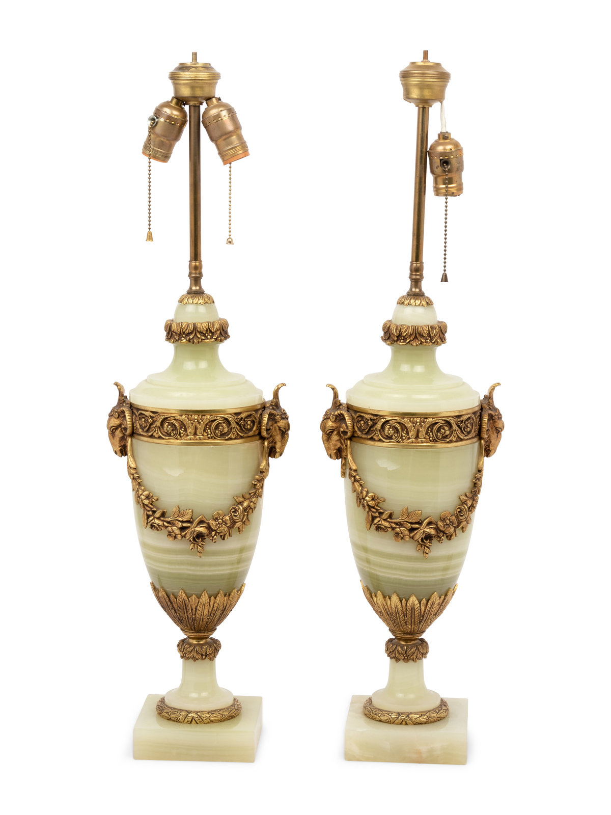 Appraisal: A Pair of Continental Gilt Metal Mounted Onyx Urns Mounted