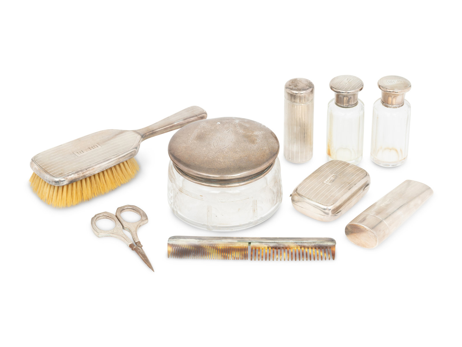 Appraisal: A Cased Gorham Silver Eighteen-Piece Travel Dresser Set Retailed by