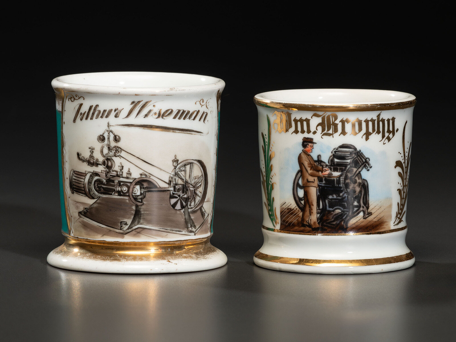 Appraisal: Two Machinists' Porcelain Occupational Shaving Mugs Late th Early th