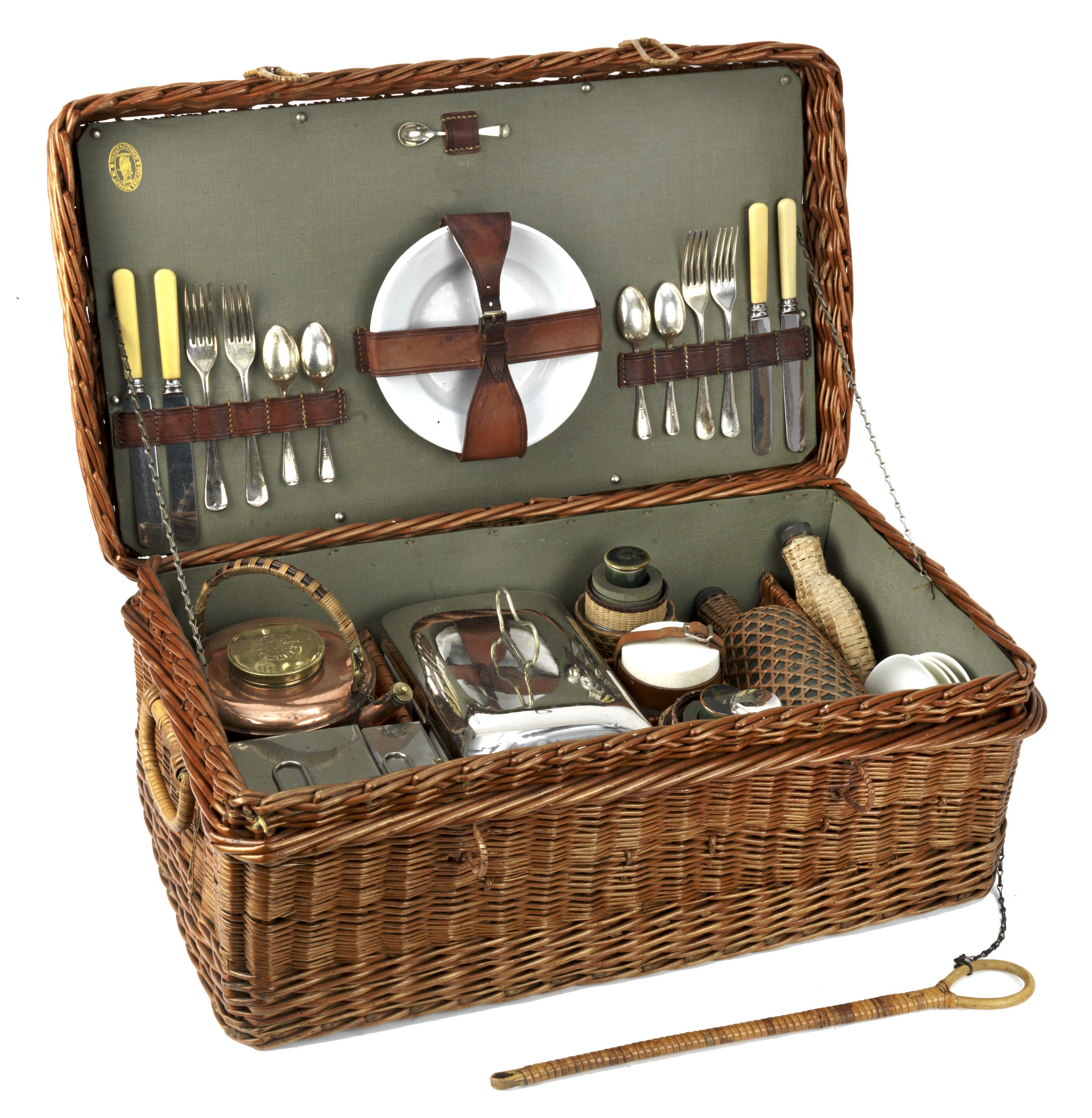 Appraisal: A WICKER-CASED 'CORACLE' PICNIC SET FOR FOUR PERSONS BY G