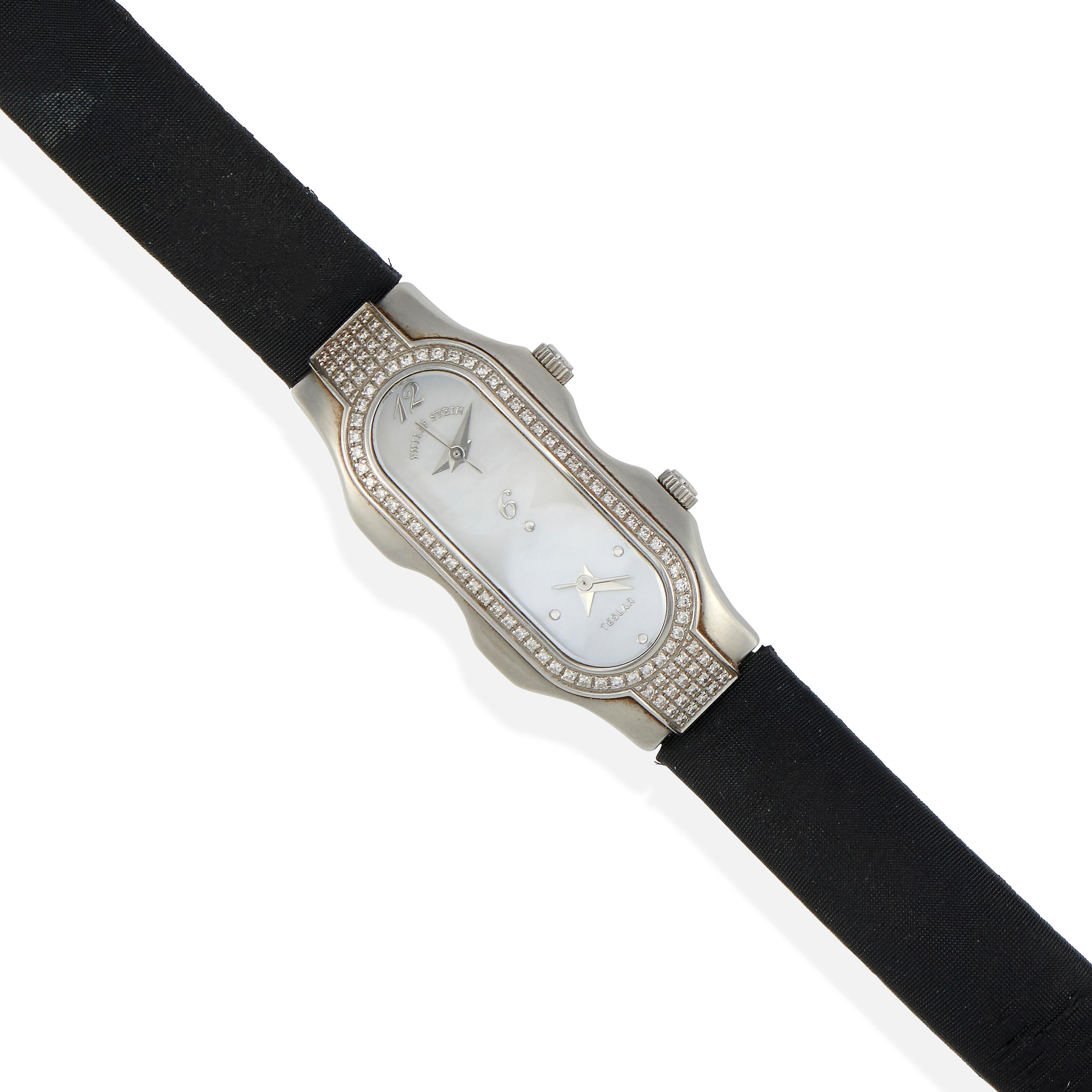 Appraisal: PHILIP STEIN A STAINLESS STEEL MOTHER-OF-PEARL AND DIAMOND 'TESLAR' WRISTWATCH