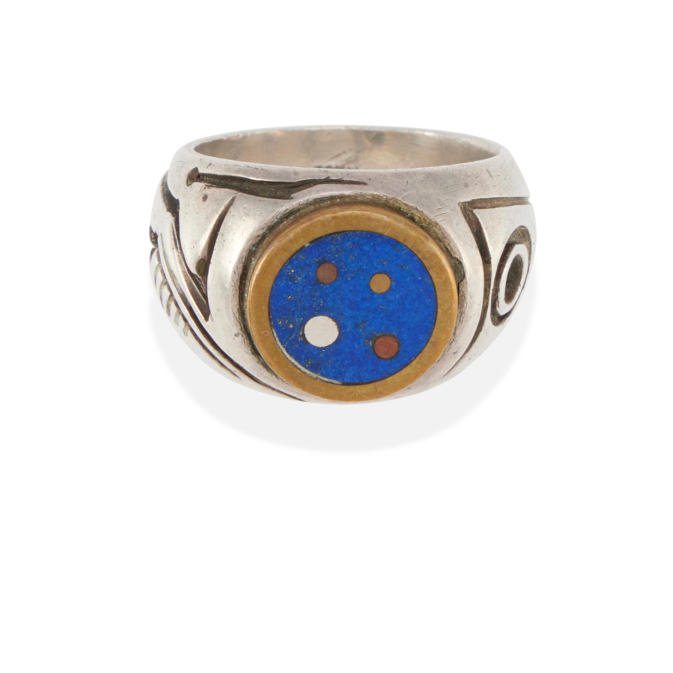 Appraisal: MACCHIARINI A MIXED-METAL AND LAPIS LAZULI RING Featuring a circular