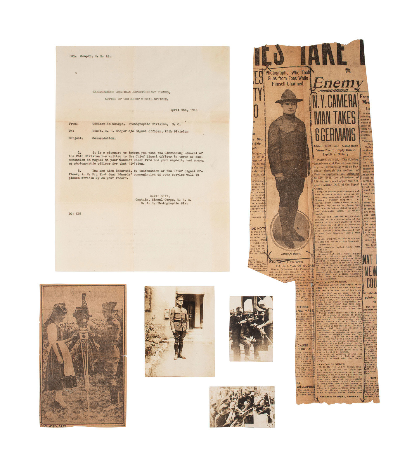 Appraisal: WORLD WAR I Letters from soldiers serving in the Photog