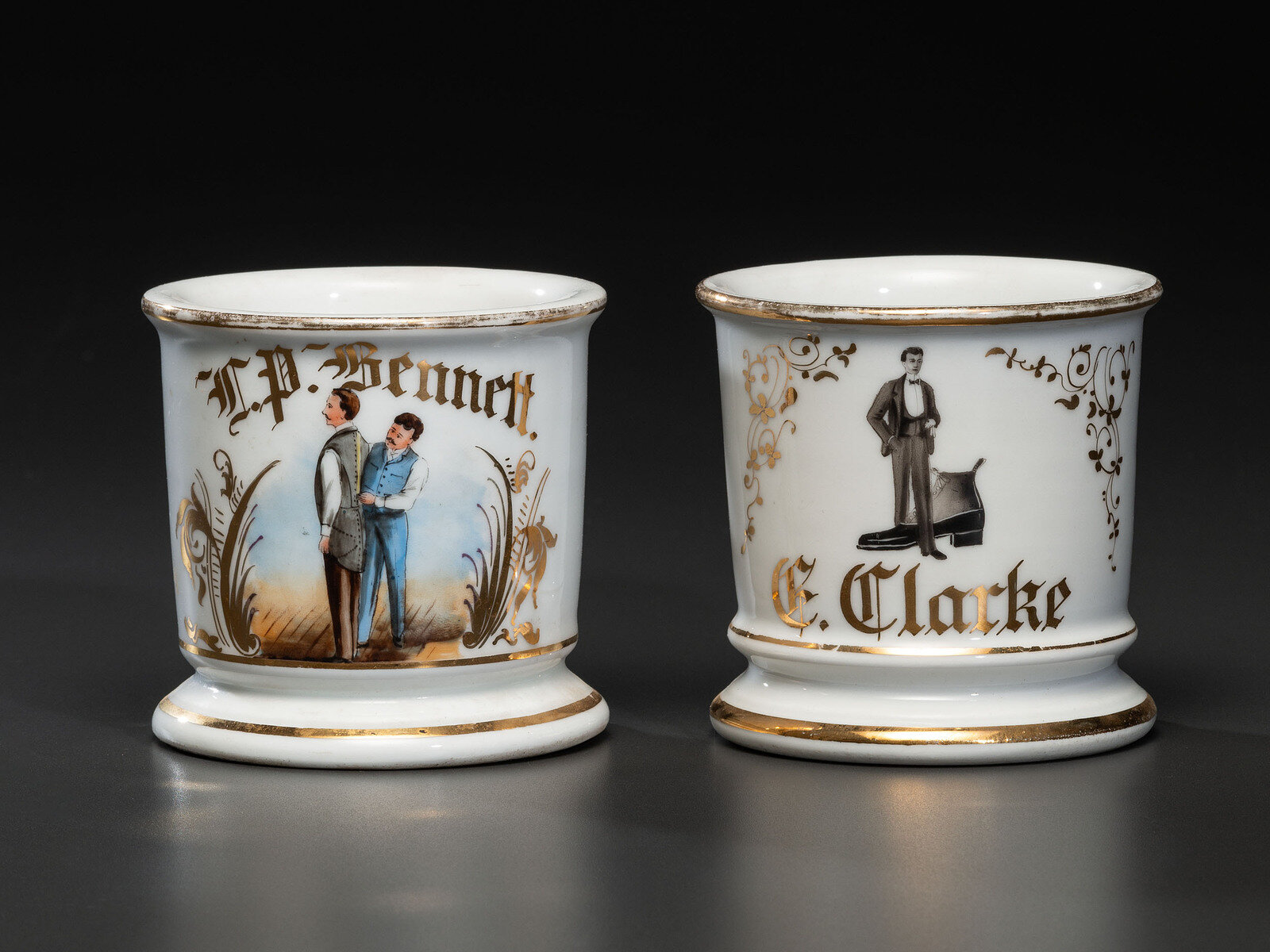 Appraisal: Two Porcelain Occupational Shaving Mugs of Sartorial Interest Late th