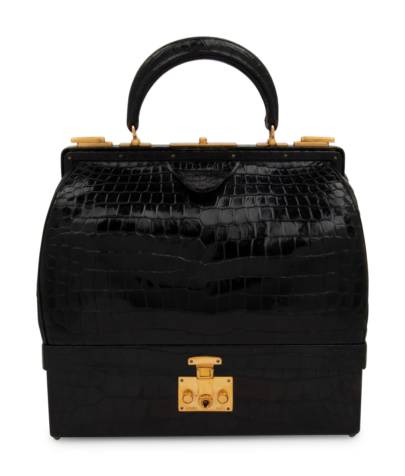 Appraisal: Herm s Black Crocodile Sac Mallette s- s Black crocodile