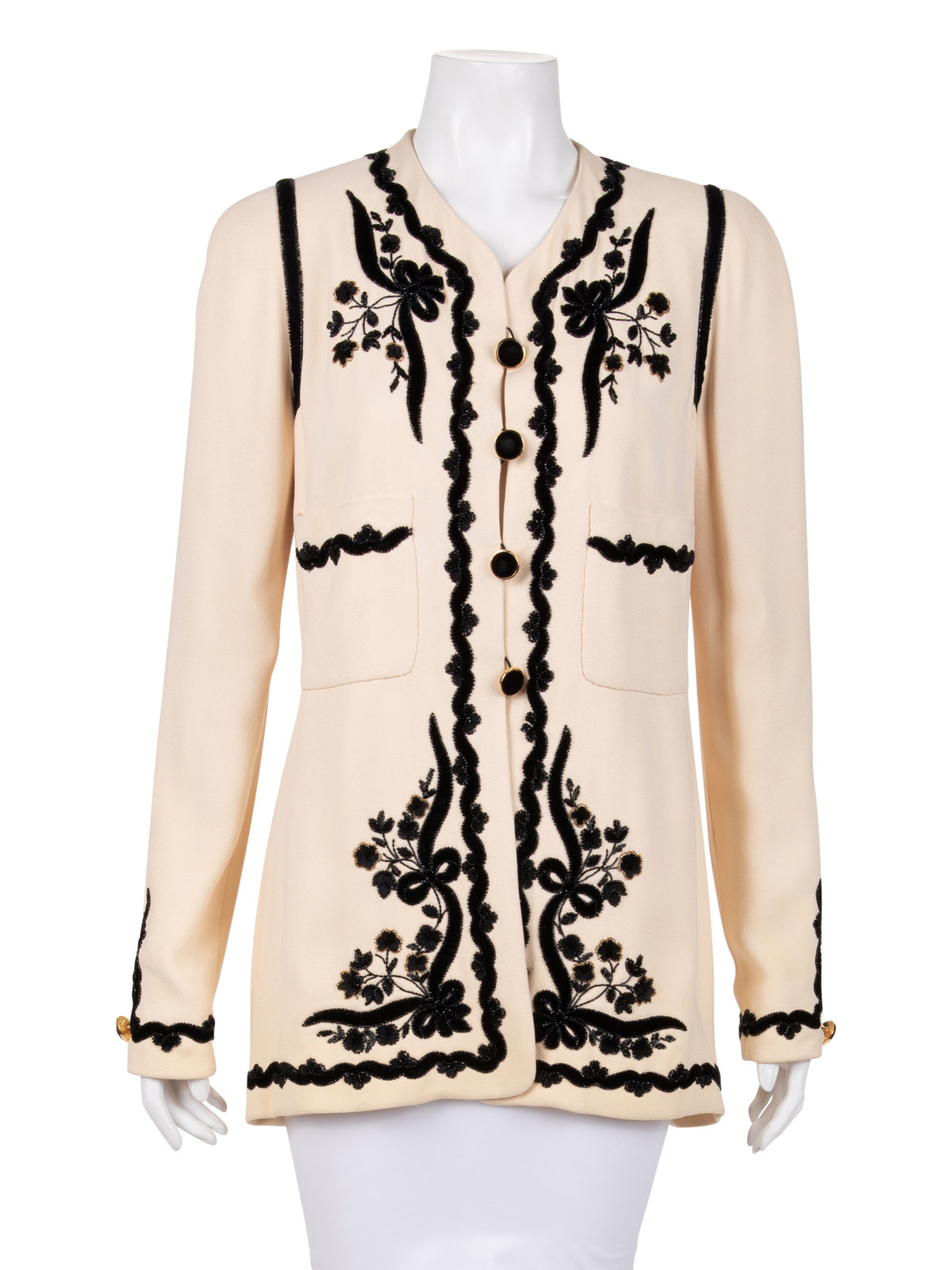 Appraisal: Chanel Embellished Crepe Jacket - s Ivory wool crepe cardigan