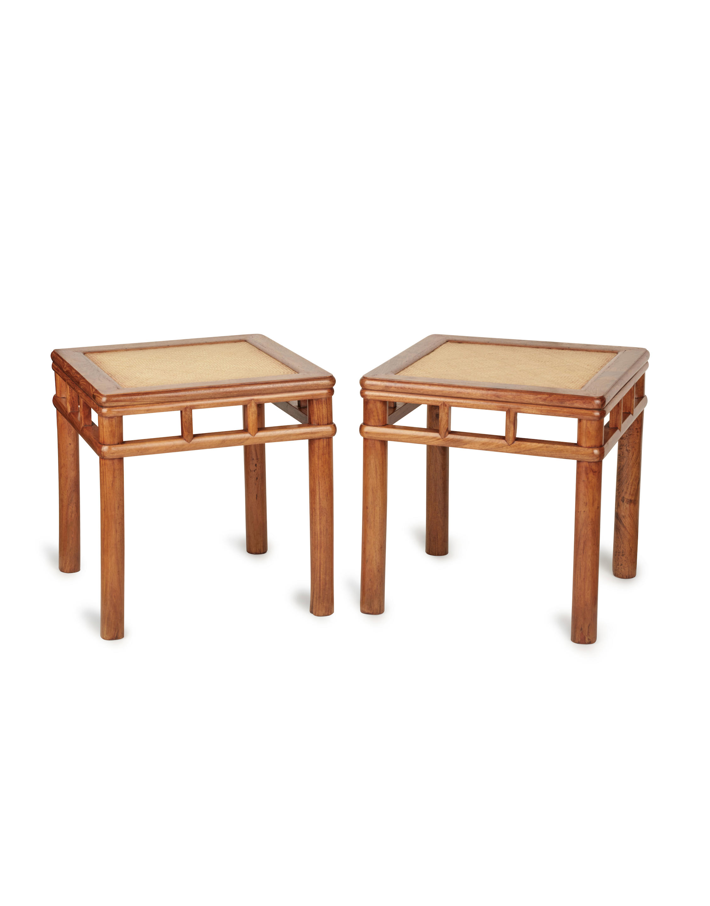 Appraisal: A PAIR OF HUANGHUALI BAMBOO-STYLE SQUARE STOOLS FANGDENG th century