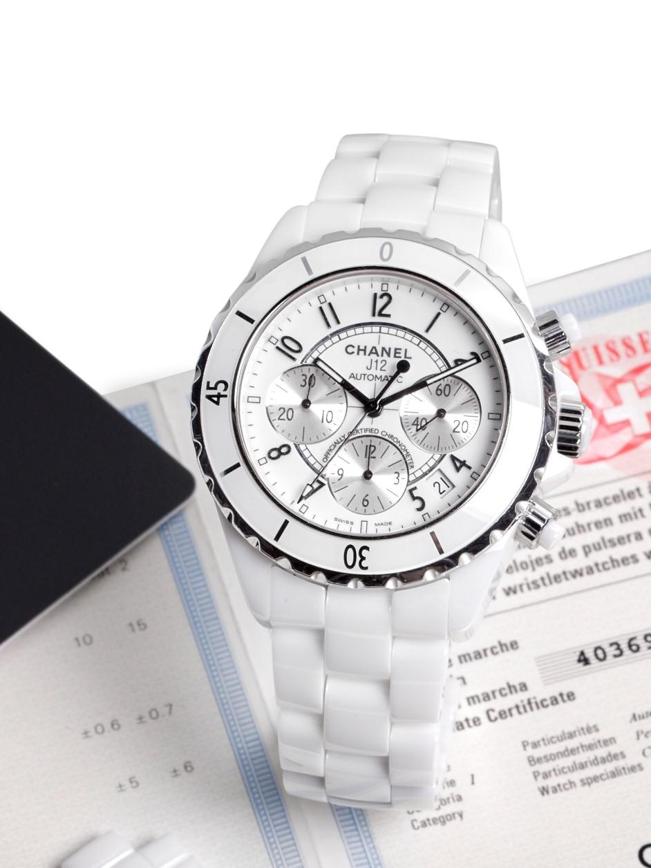 Appraisal: CHANEL J REF H A WHITE CERAMIC AND STAINLESS STEEL