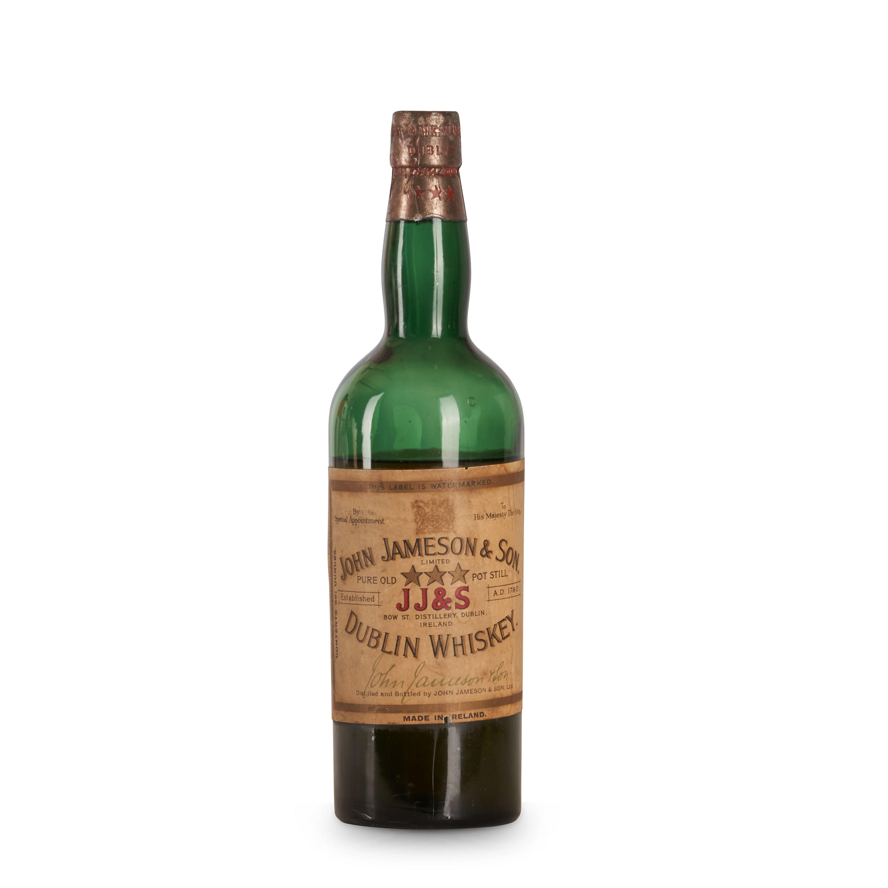 Appraisal: JOHN JAMESON SON THREE STAR DUBLIN WHISKEY BOTTLE John Jameson