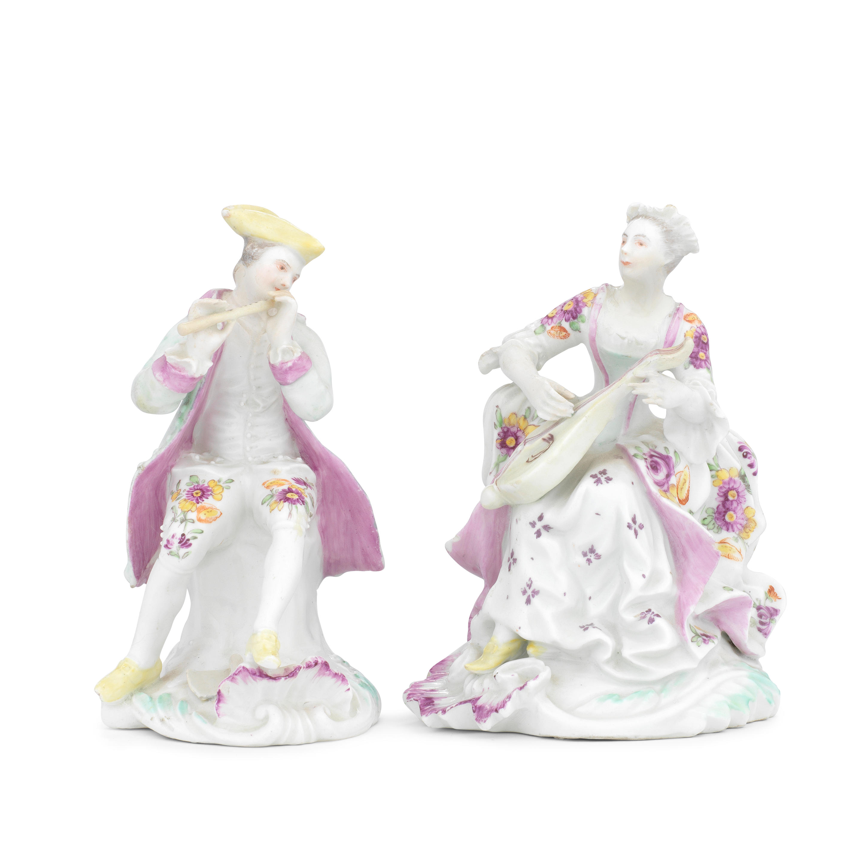 Appraisal: A PAIR OF DERBY 'PALE FAMILY' FIGURES OF MUSICIANS CIRCA