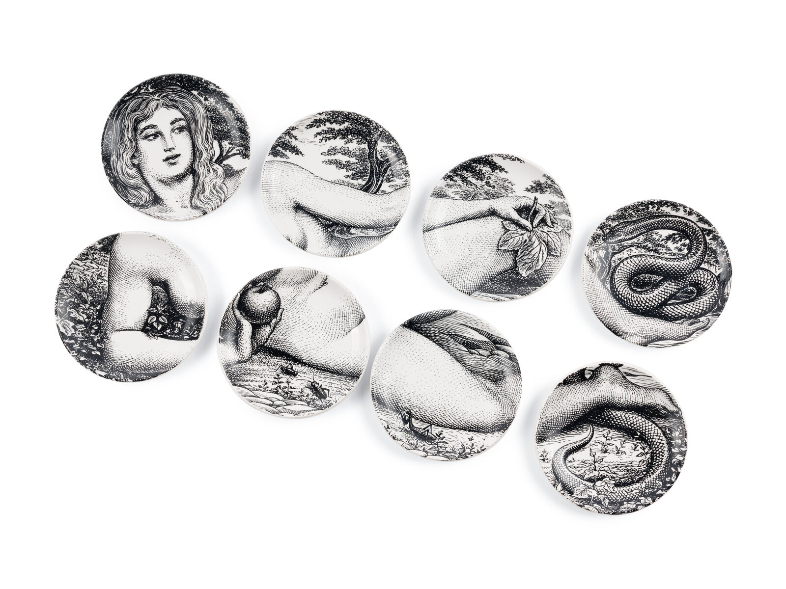 Appraisal: Piero Fornasetti Italian - Set of Eight Eve Coasters Fornasetti